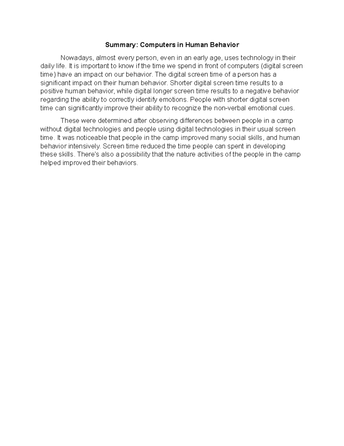 Summary Computers in Human Behavior - Summary: Computers in Human ...