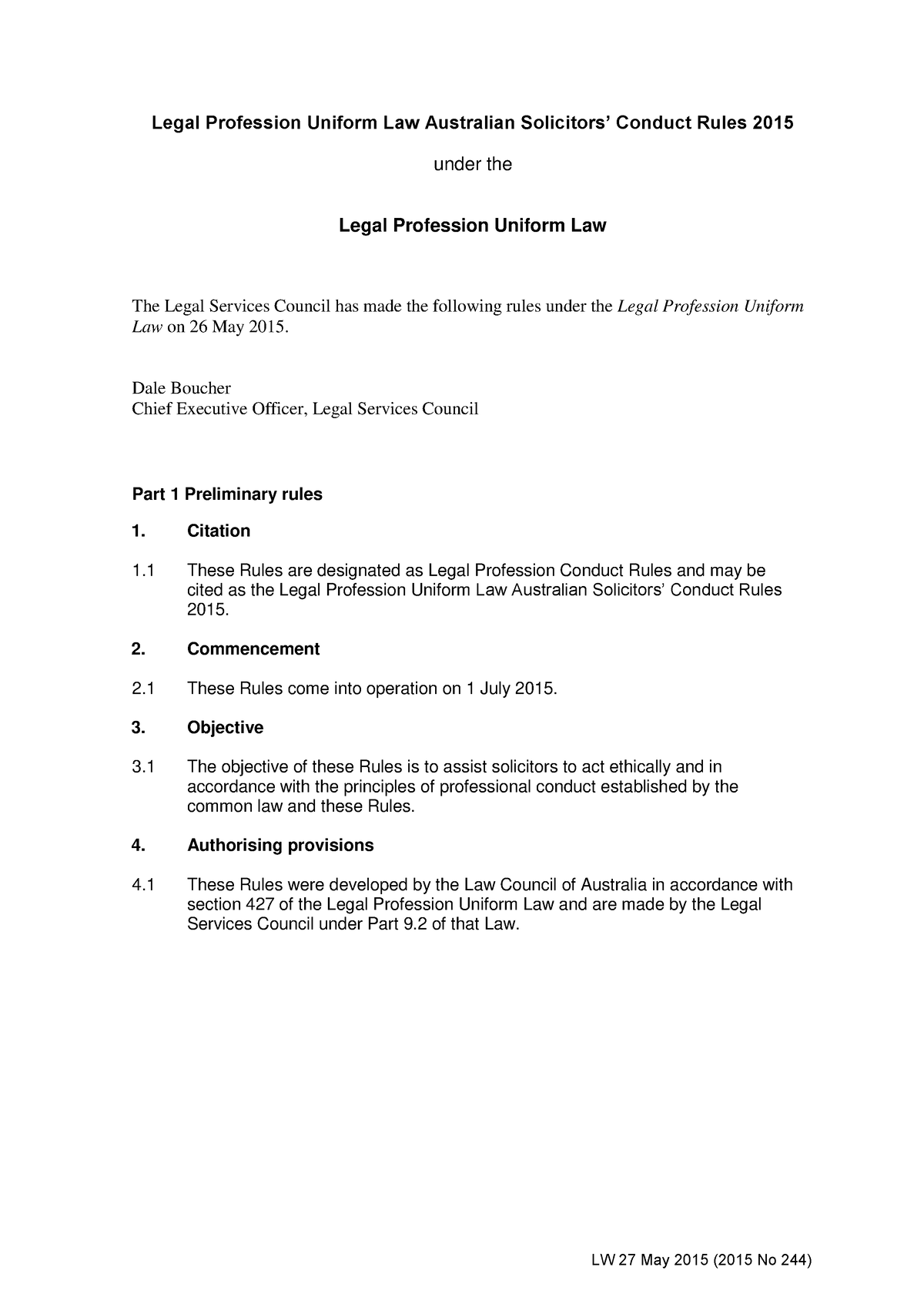 4 Professional Conduct Rules 2015 Legal Profession Uniform Law