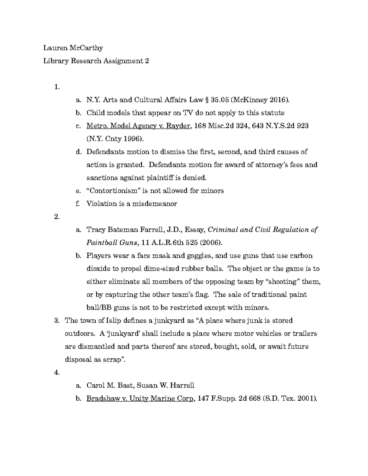 Reseach Assignment 2 - Lauren McCarthy Library Research Assignment 2 1 ...