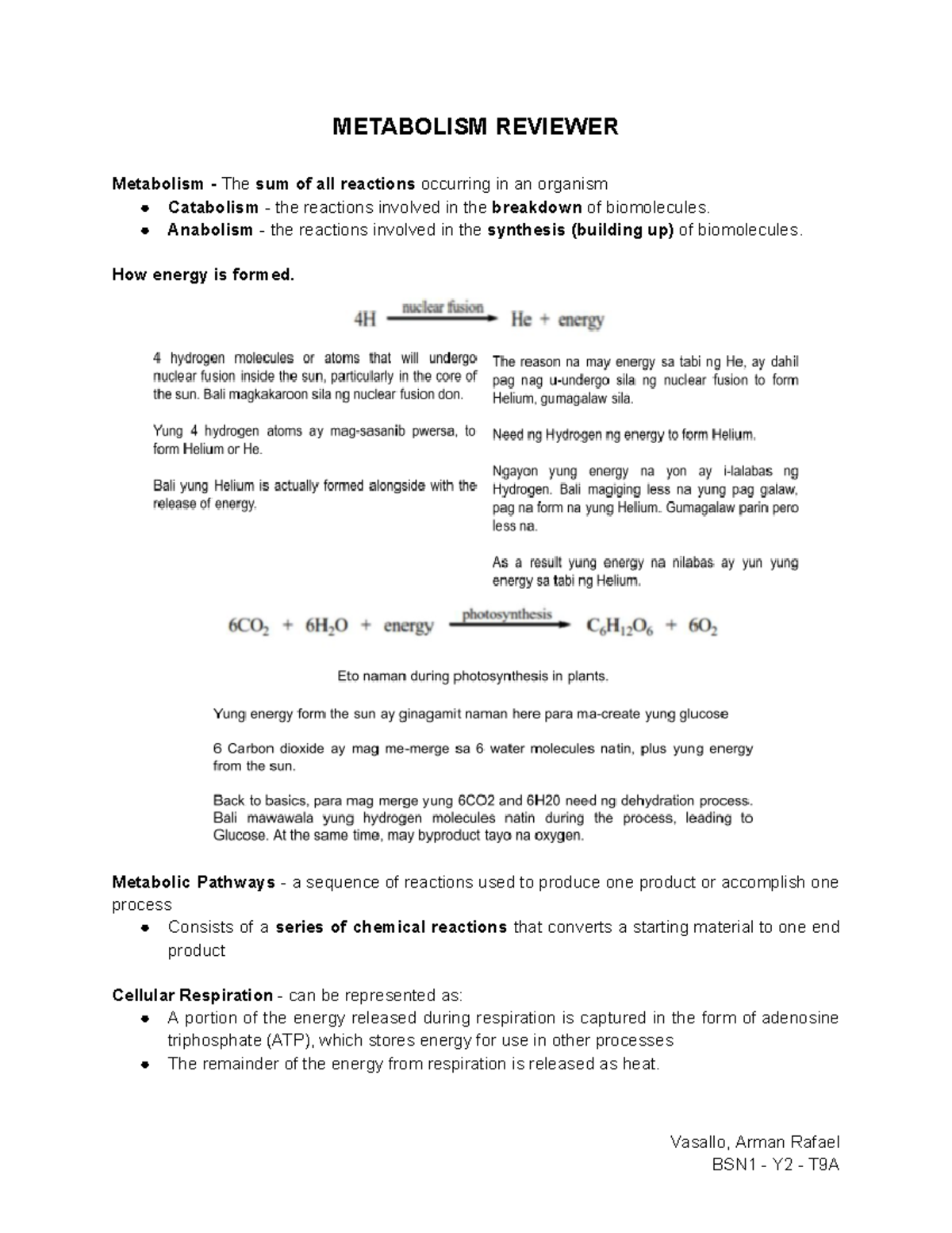 Metabolism In depth Midterms Reviewer - METABOLISM REVIEWER Metabolism ...