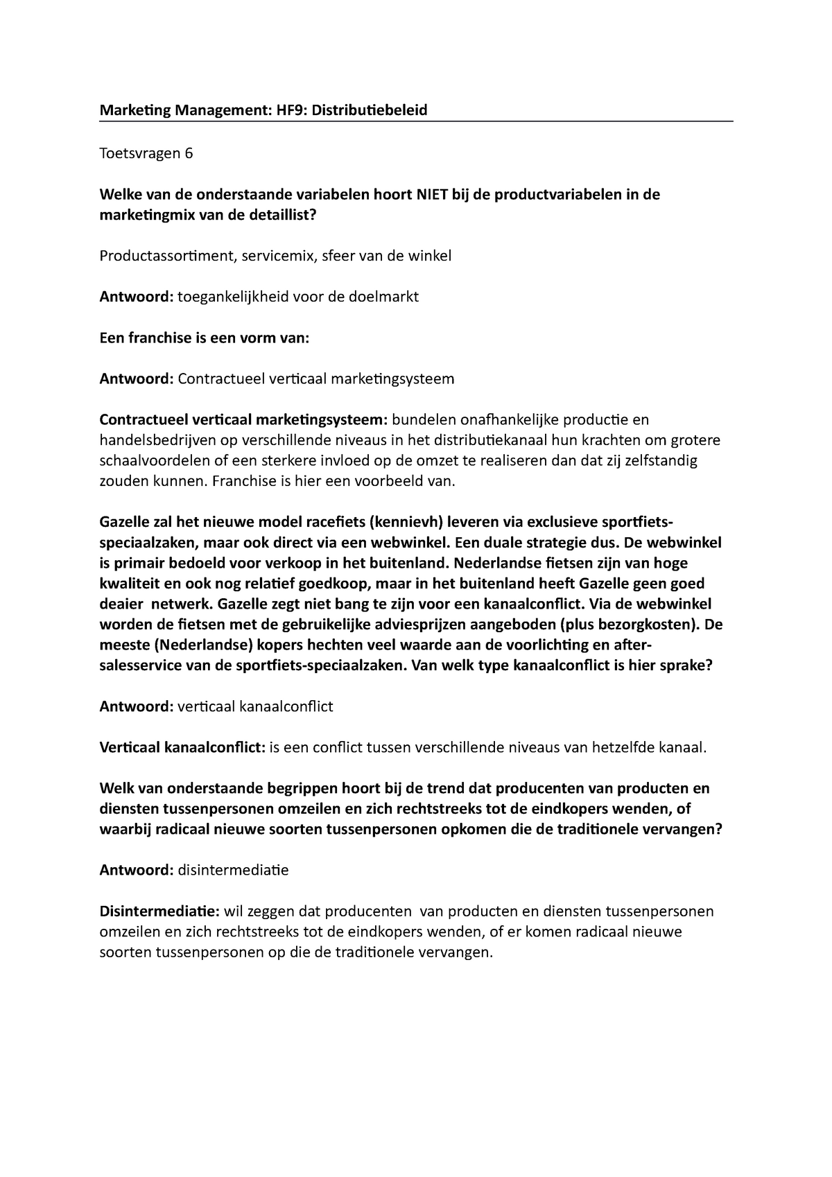 Toetsvragen 6 - Marketing Management - Marketing Management: HF9 ...