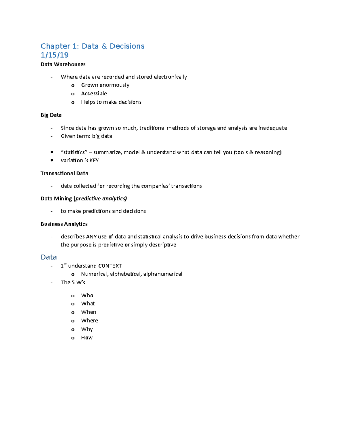 SCMA 301 - SCMA 301 Notes for professor Jason Merrick for chapter 1, 2 ...