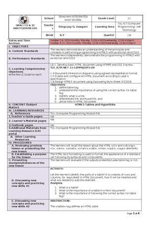 Computer Programming(.net Technology) - GRADE 11 & 12 DAILY LESSON LOG ...
