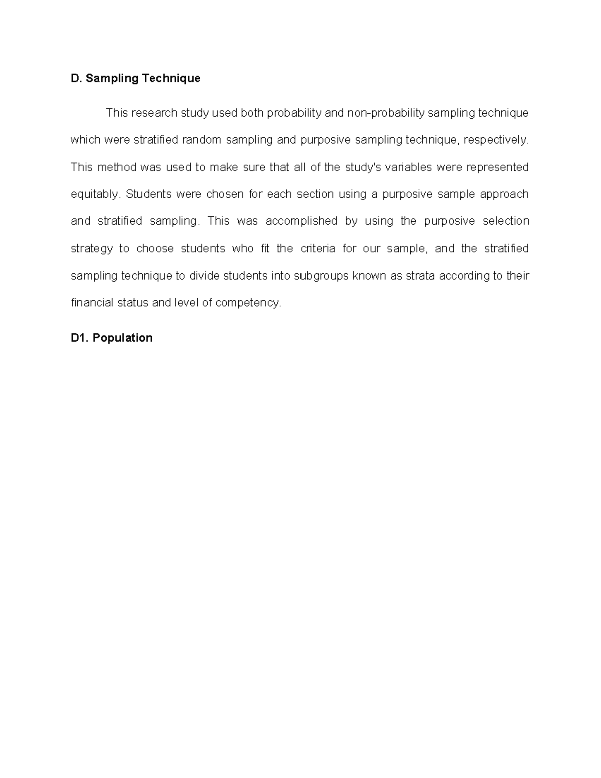 Sampling Technique - D. Sampling Technique This research study used ...