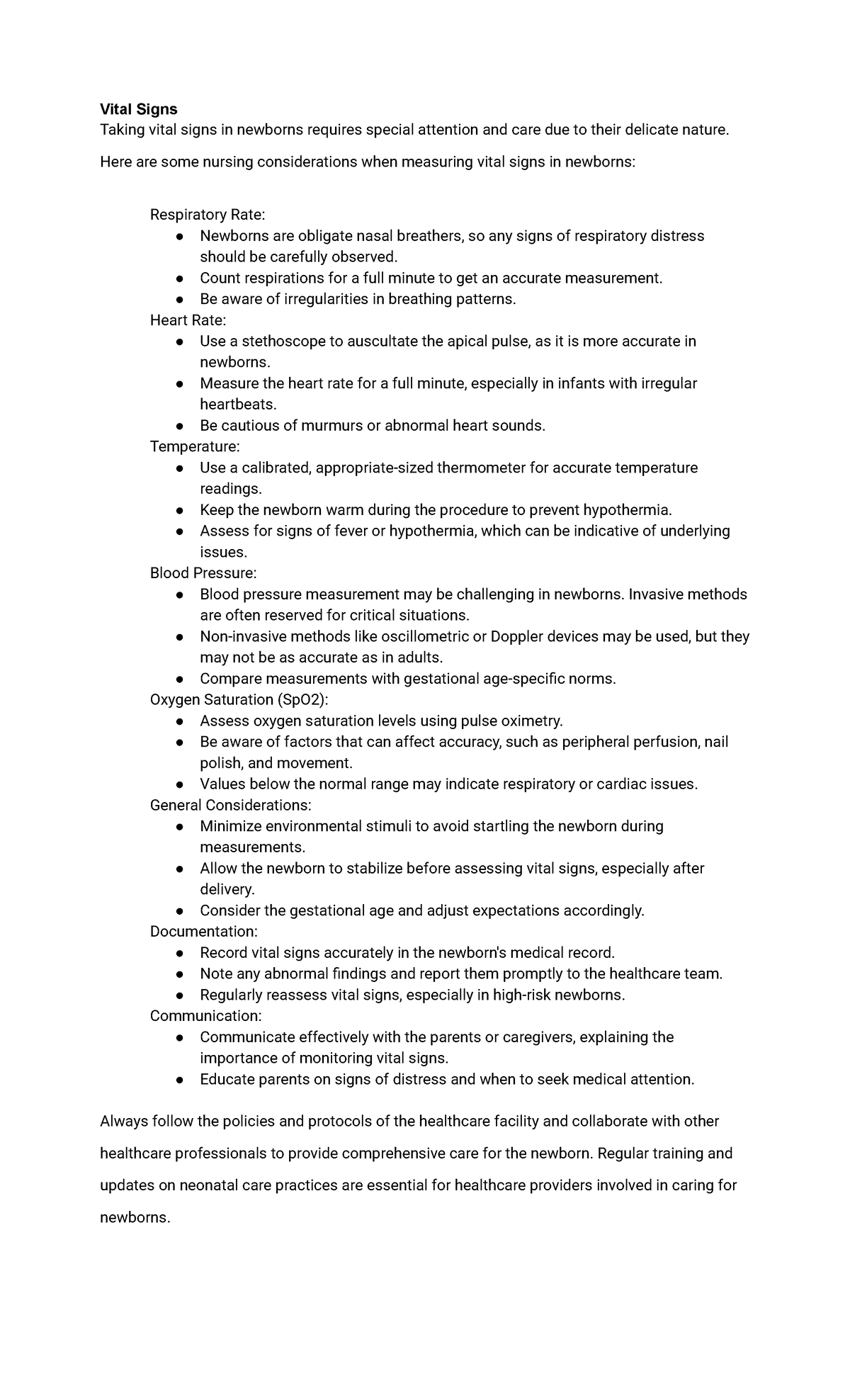 Written Report Draft - Vital Signs Taking vital signs in newborns ...