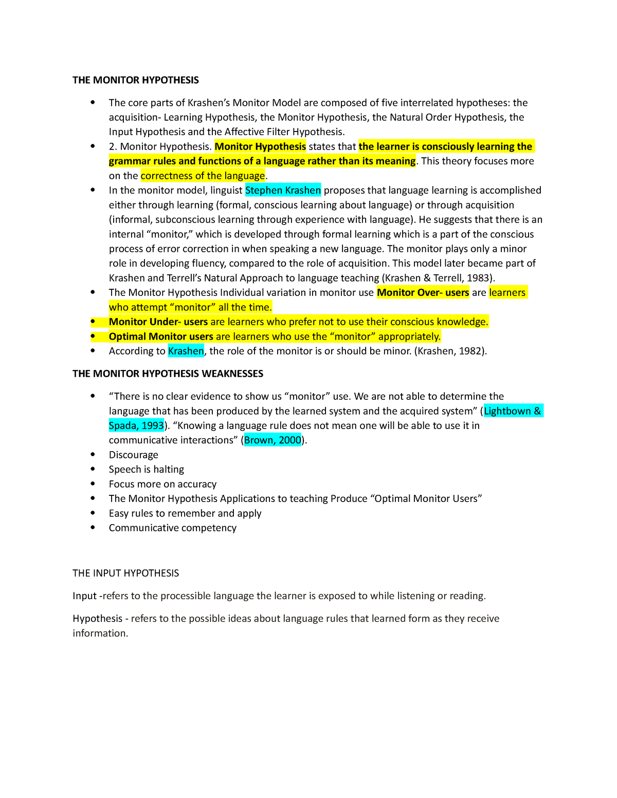 example of the monitor hypothesis