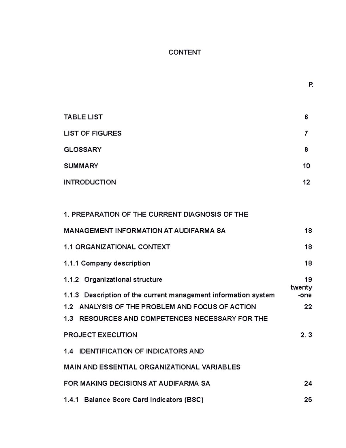 Alignment OF THE Information System - CONTENT P. TABLE LIST 6 LIST OF ...