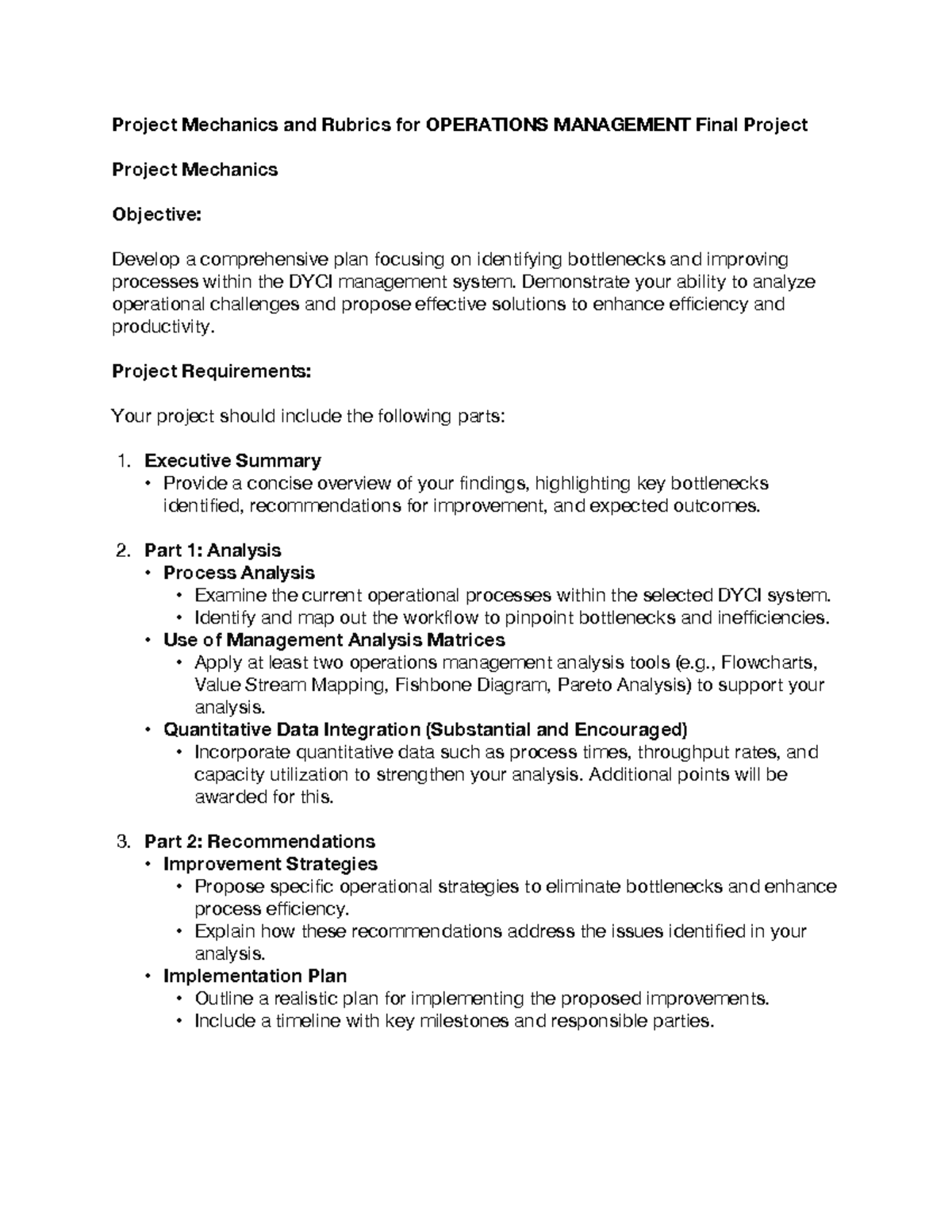 Opetqm 2425 - A material - Project Mechanics and Rubrics for OPERATIONS ...
