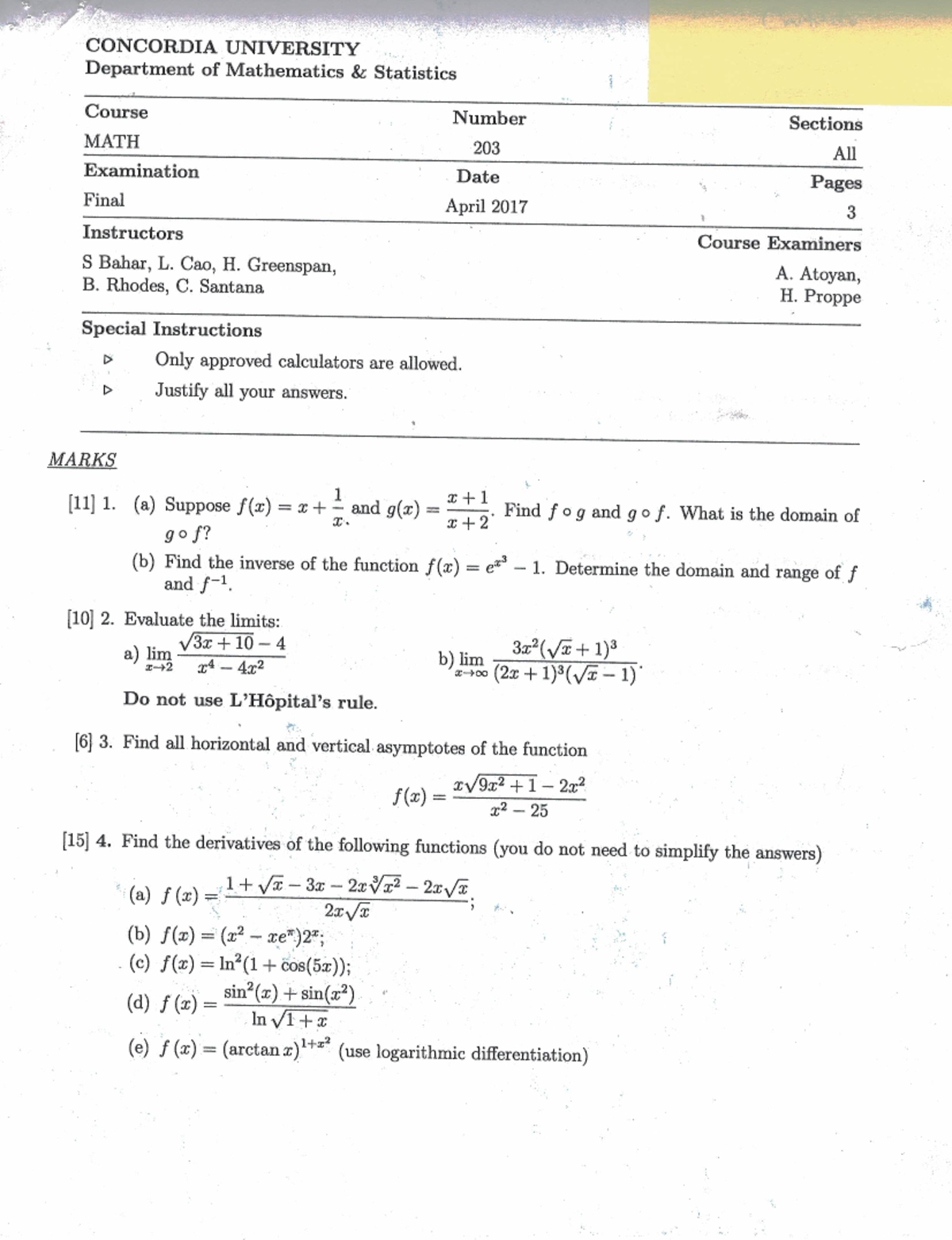 Math 203 Final April 2017 - Math 203 - Studocu