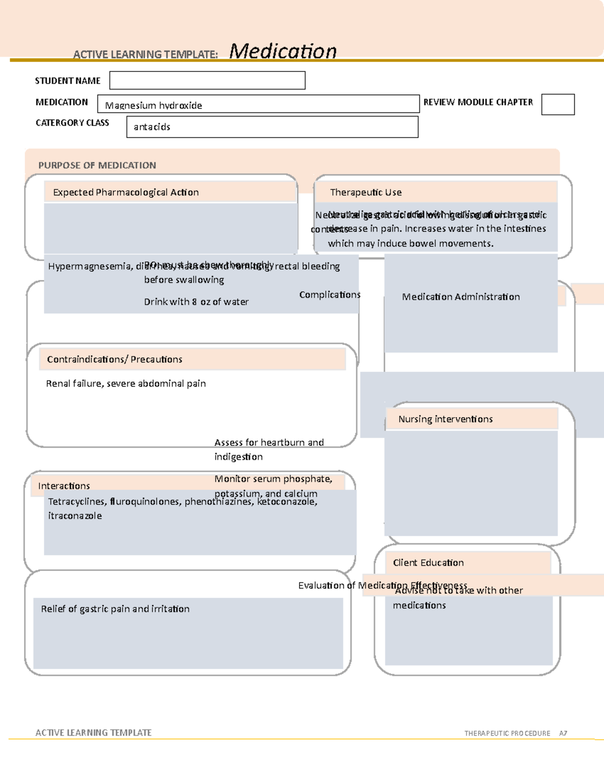ATI Medication Template magnesium hydroxide ACTIVE LEARNING TEMPLATE