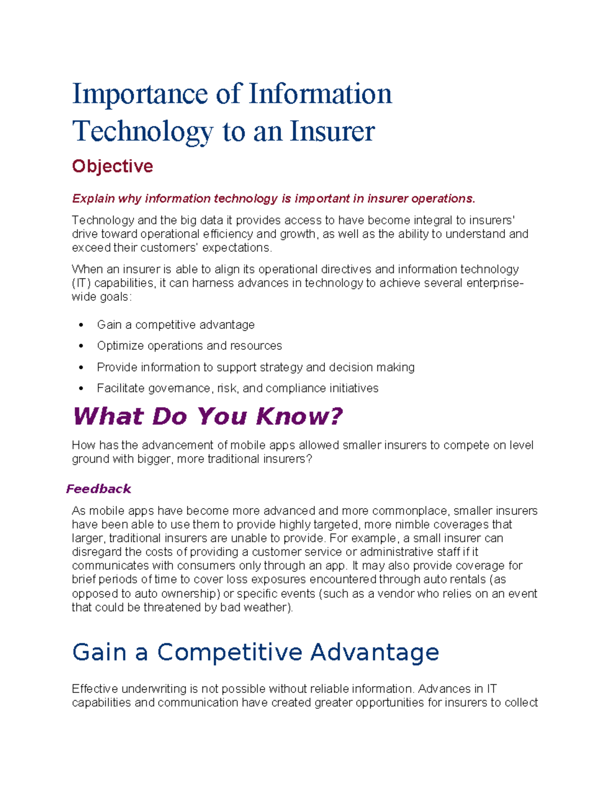 Importance of Information Technology to an Insurer - Importance of ...