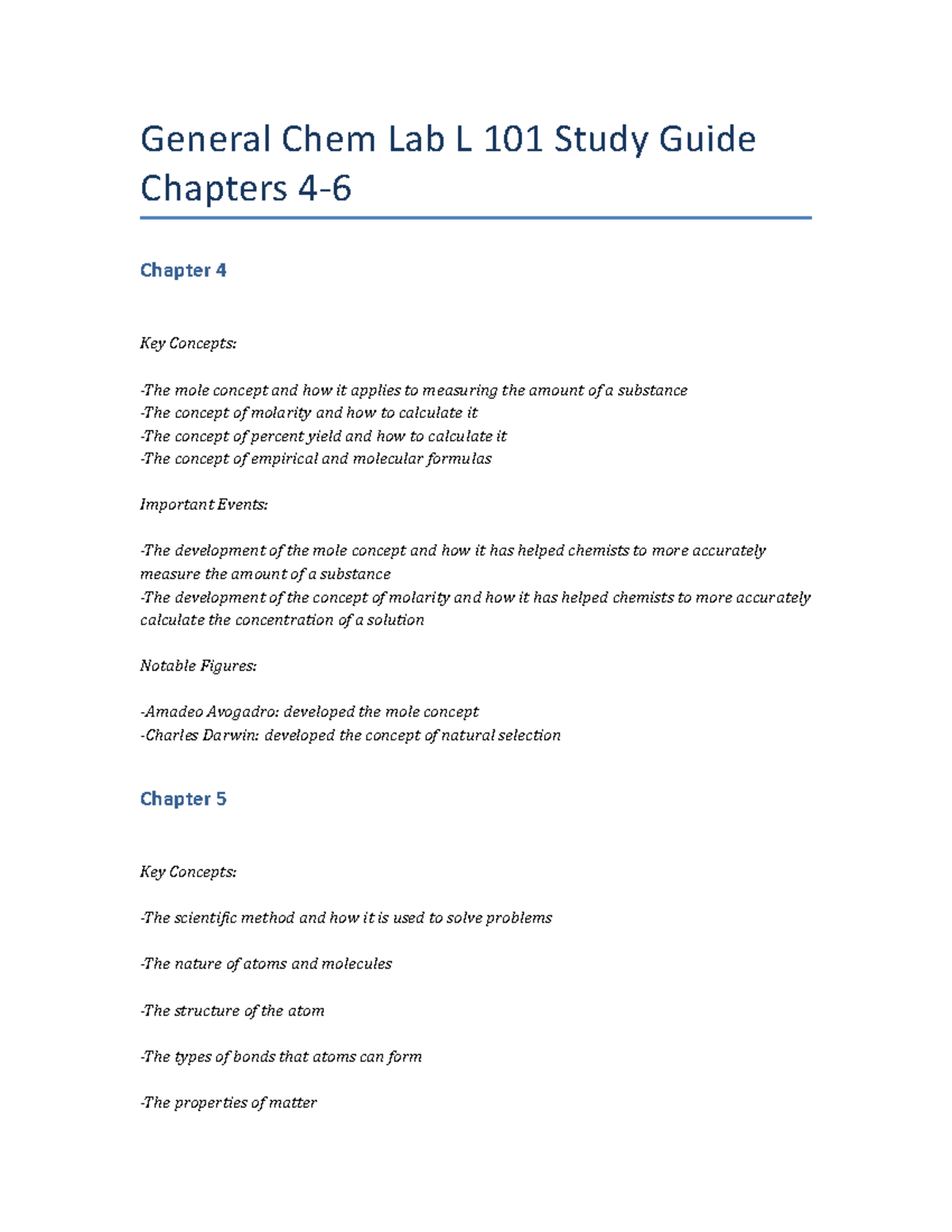 General Chem Lab L 101 Study Guide Chapters 4-6 - General Chem Lab L ...