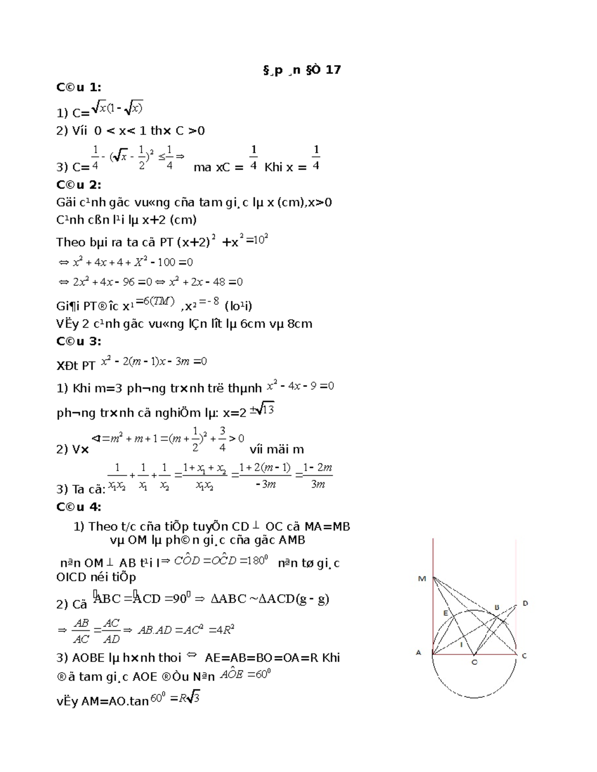 20 Đề luyện - § ̧p ̧n §Ò 17 C©u 1: 1) C= x (1 ) x Víi 0