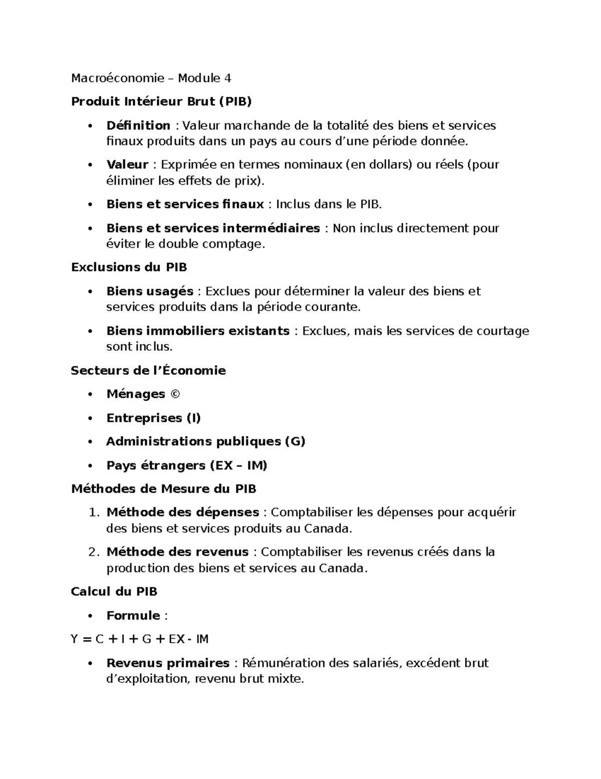 Macroéconomie module 4 - Macroéconomie – Module 4 Produit Intérieur ...