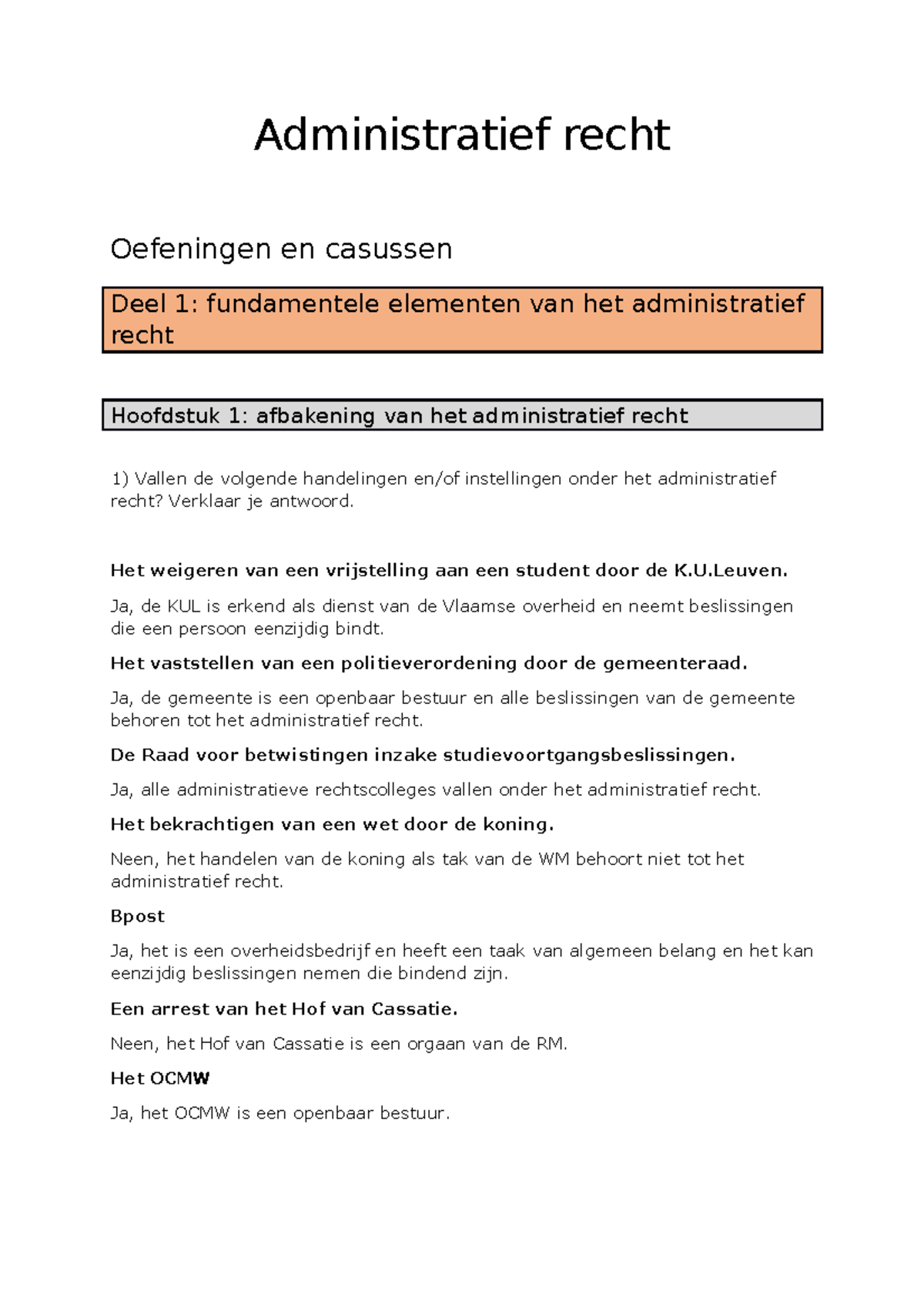 Administratief Recht Oefeningen Van Uit Het Boek - Administratief Recht ...