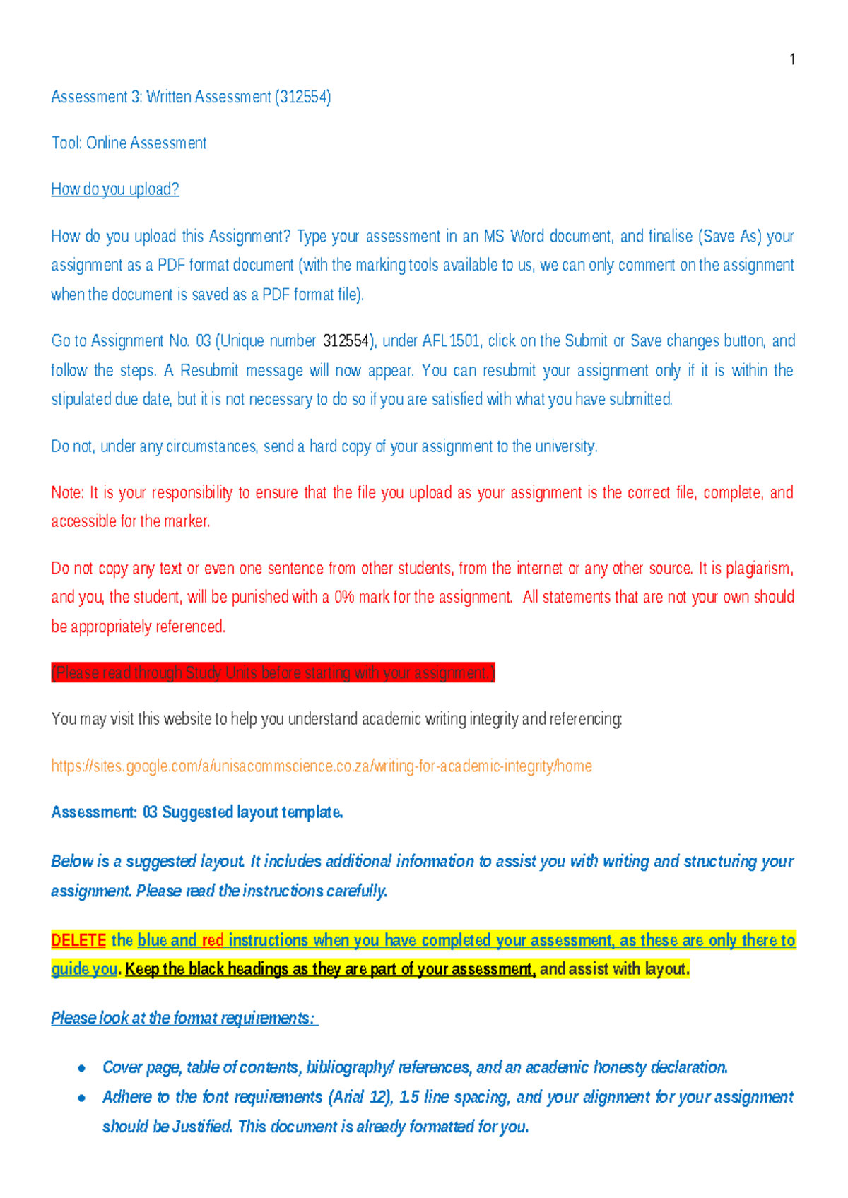Assessment 3 suggested layout - Assessment 3: Written Assessment ...