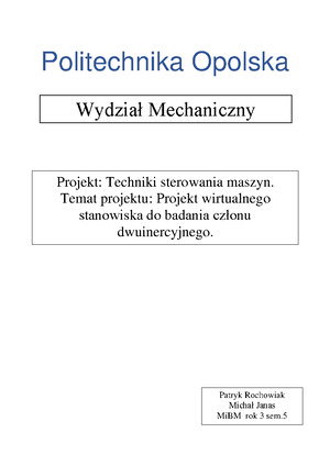 Podstawowe Człony Automatyki Podstawowe Człony Automatyki