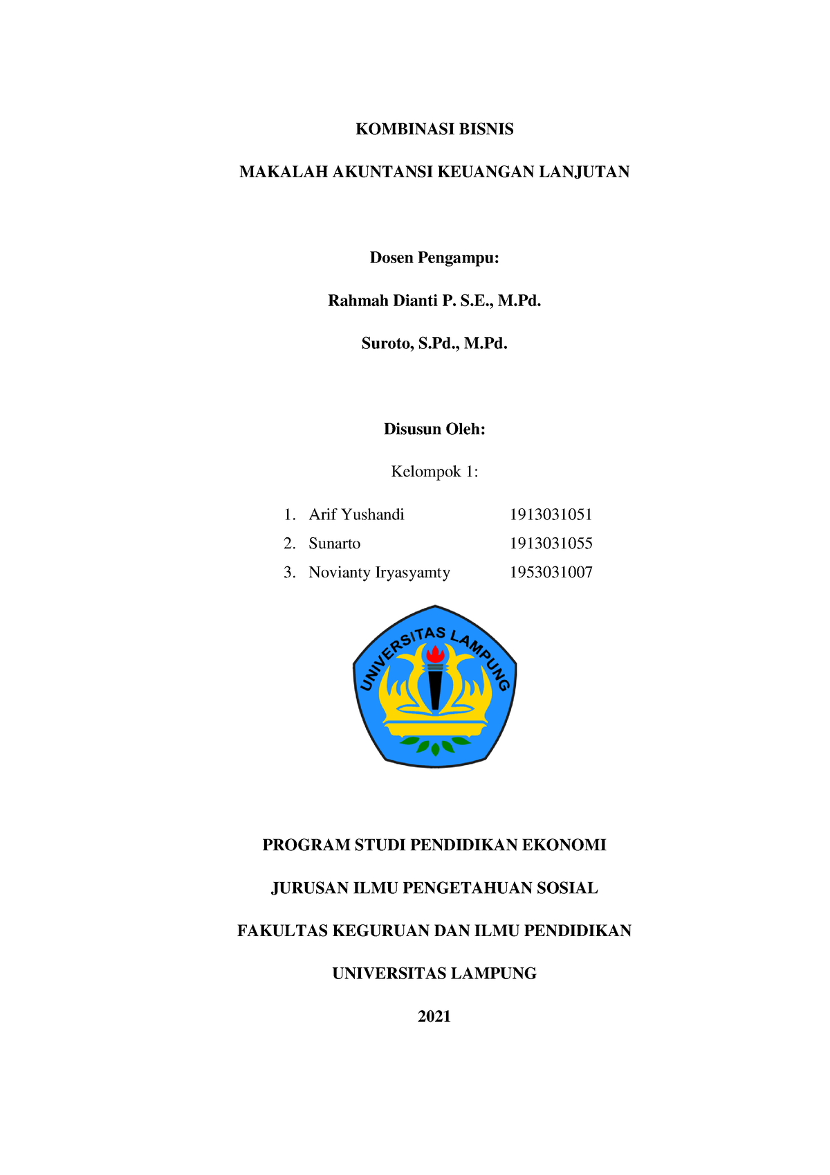 Kelompok 1 Kombinasi Bisnis AKL Kelas A - KOMBINASI BISNIS MAKALAH ...