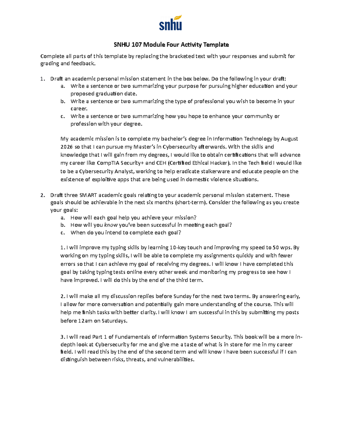 SNHU 107 Module Four Activity Template - SNHU 107 Module Four Activity ...