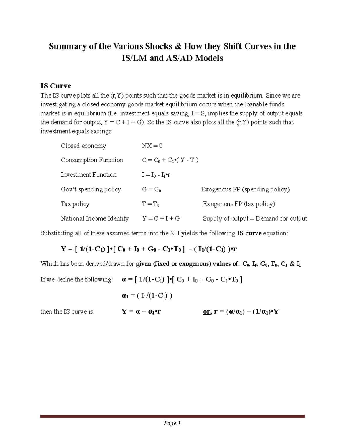 Ch9, 10, & 11-Curve Shifts-1 - Summary of the Various Shocks & How they ...