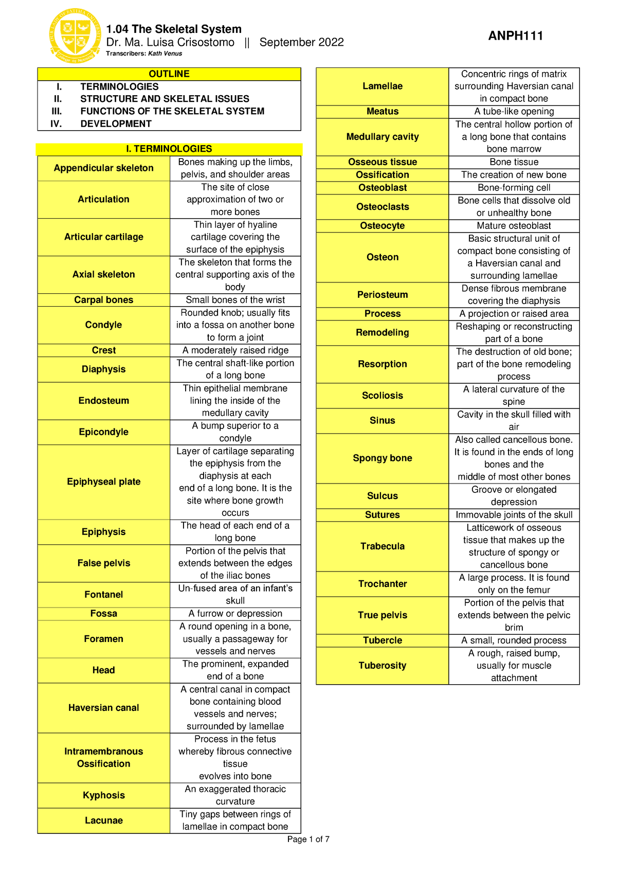 1.04 - THE Skeletal System - 1 The Skeletal System ANPH Dr. Ma. Luisa ...