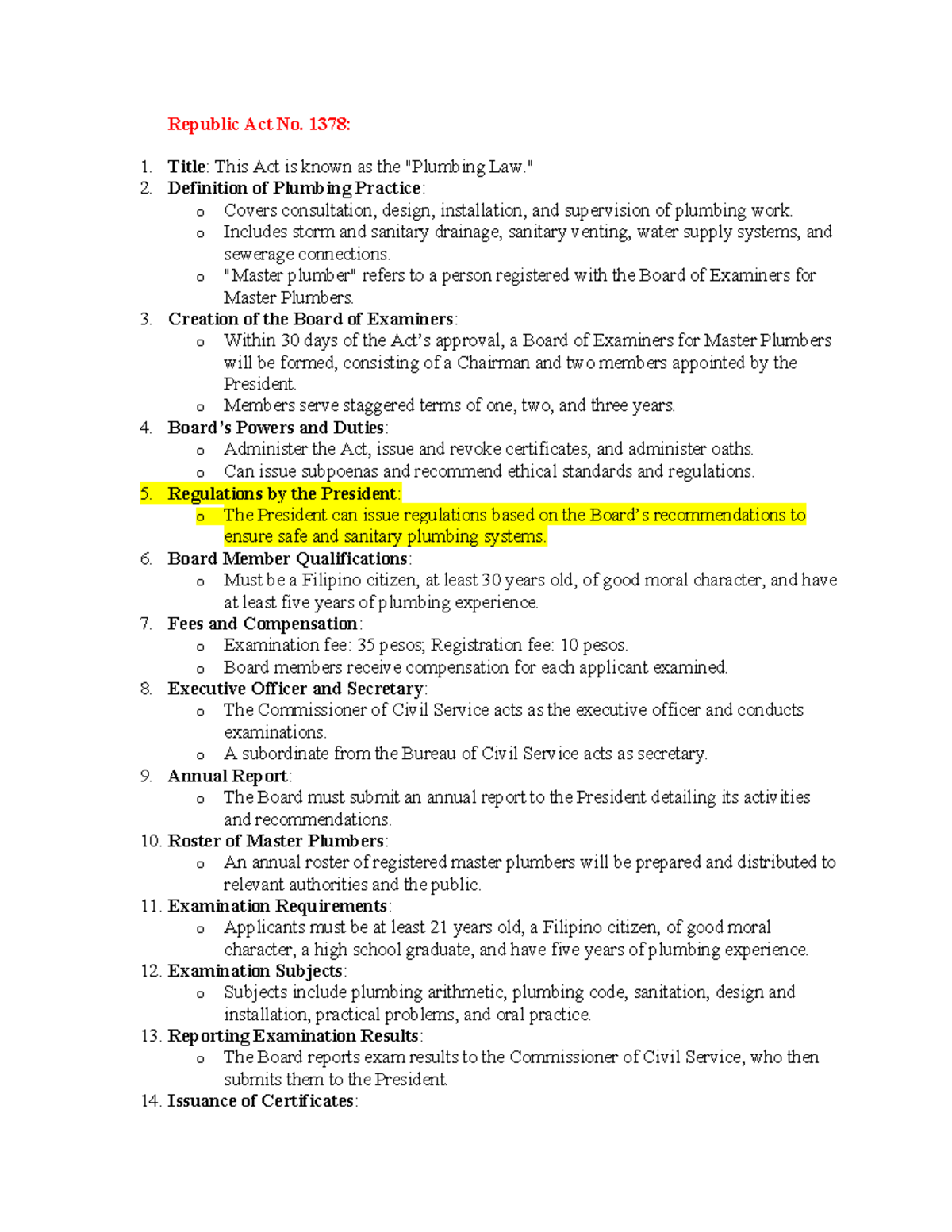 ARCH. LAWS Summary Bachelor of Science in Architecture Republic Act