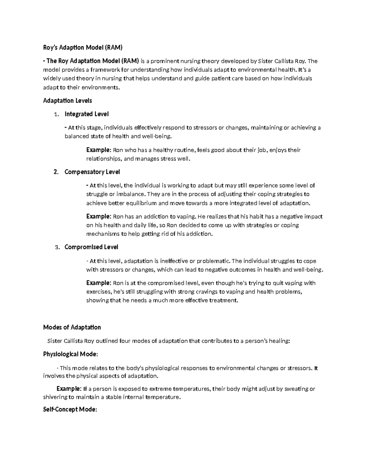 Roys Adaption Model Theory - Roy’s Adaption Model (RAM) The Roy ...