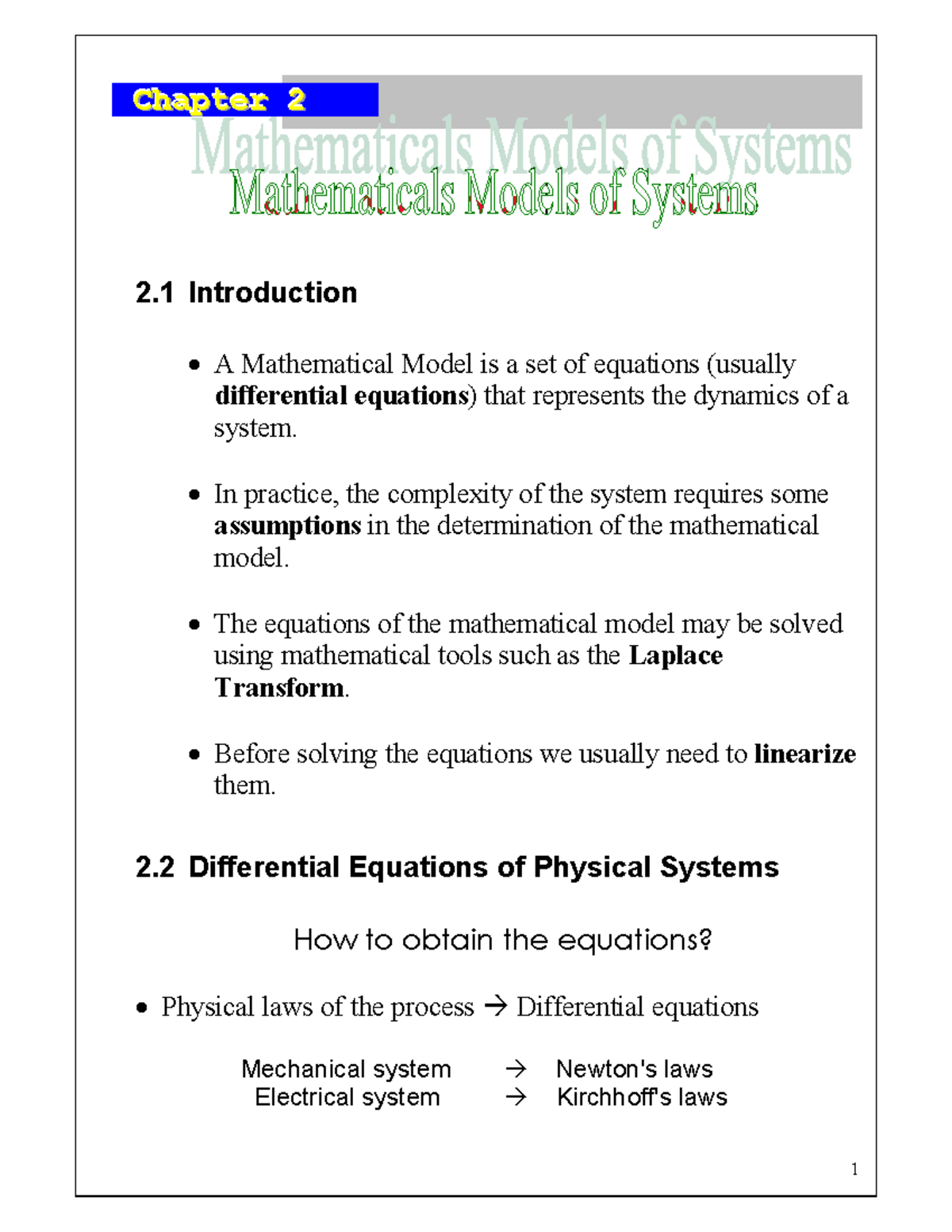 Chapter 2 - Mathematics Model Of Systems - CCChhhaaapppttteeerrr 222 2 ...