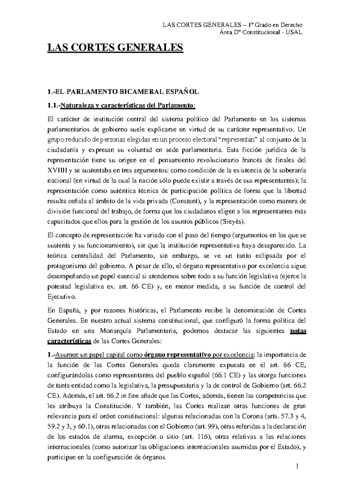 LAS Cortes Generales - LAS CORTES GENERALES – 1º Grado En Derecho Área ...