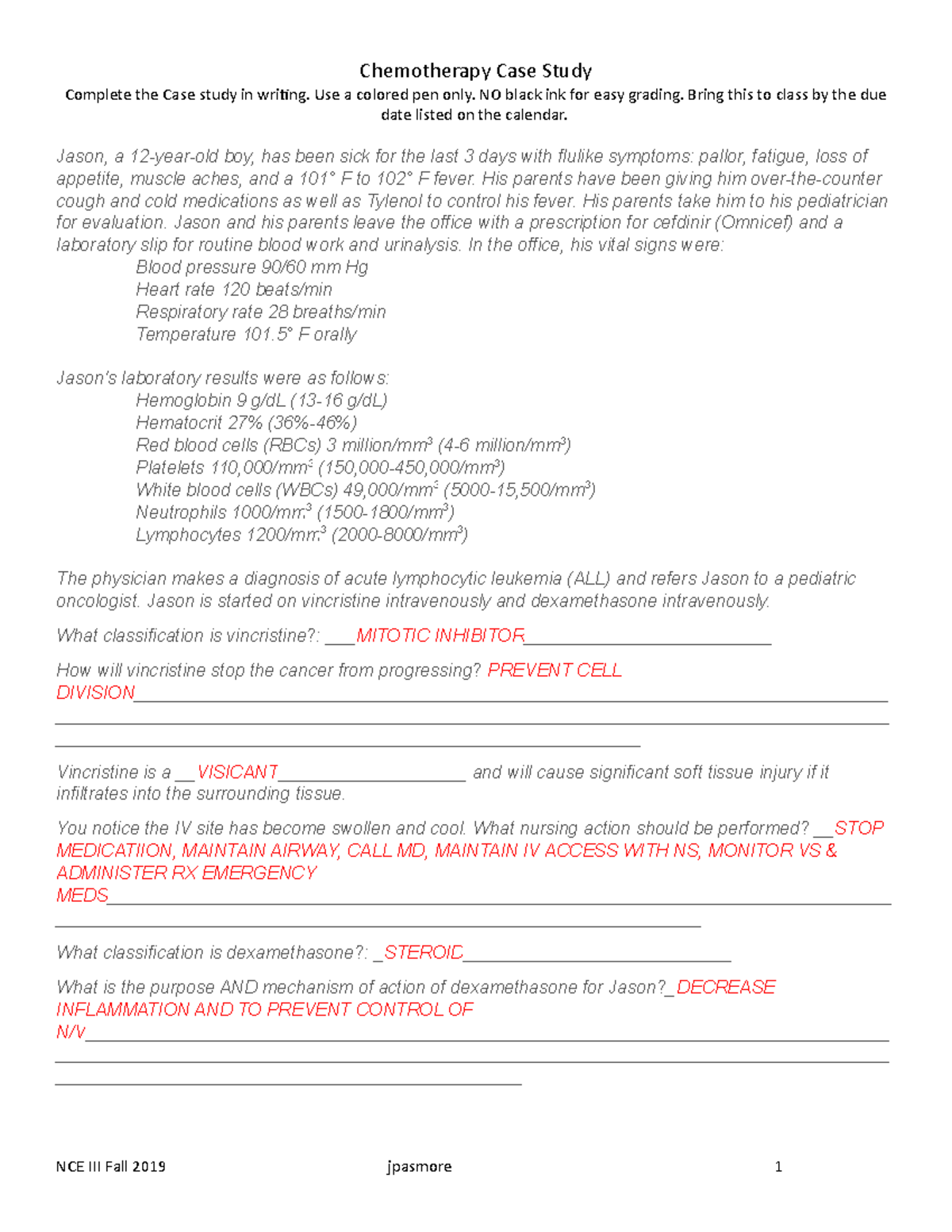 Chemotherapy case study - Chemotherapy Case Study Complete the Case ...