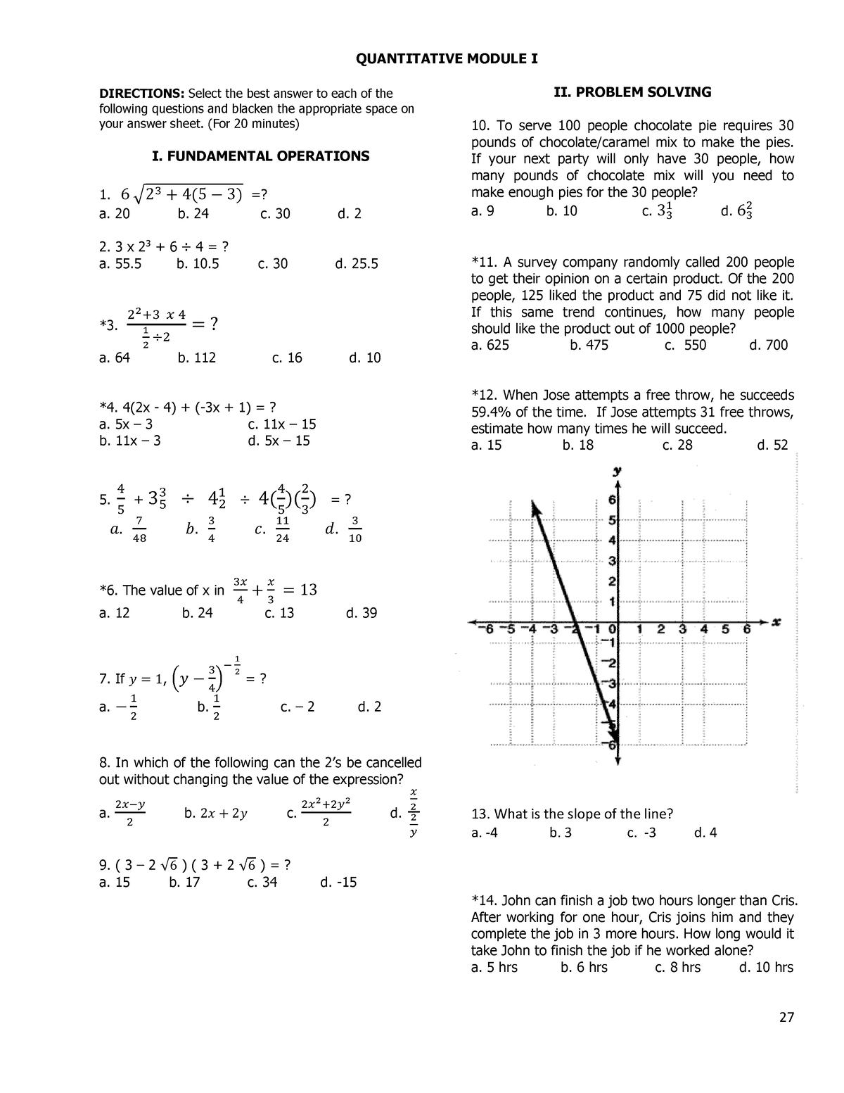 Quantitative Practice 2 - 27 QUANTITATIVE MODULE I DIRECTIONS: Select ...