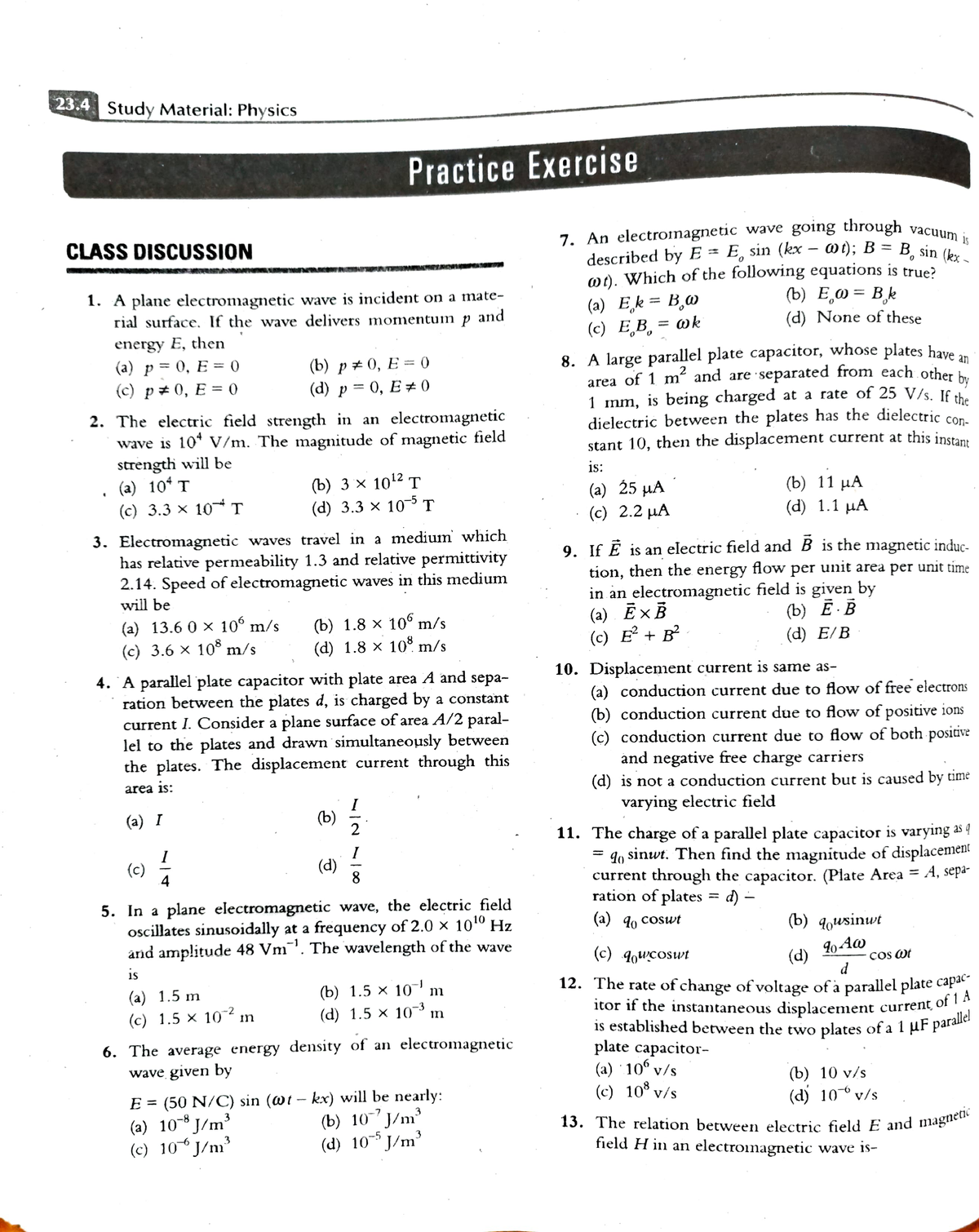 Electromagnetic Waves Practice Questions Study Material Physics 