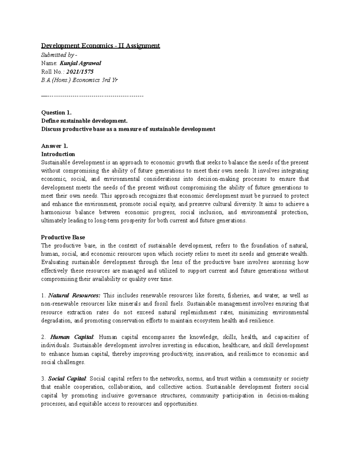 Dev Eco Assignment - Development Economics - II Assignment Submitted by ...