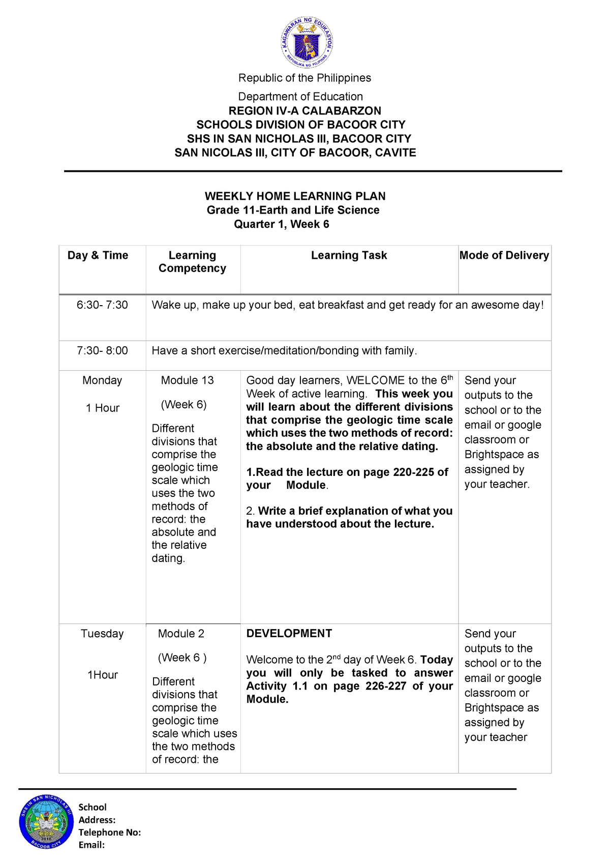 Quarter 1 Week 6 WHLP Earth and Life Science - School Address ...