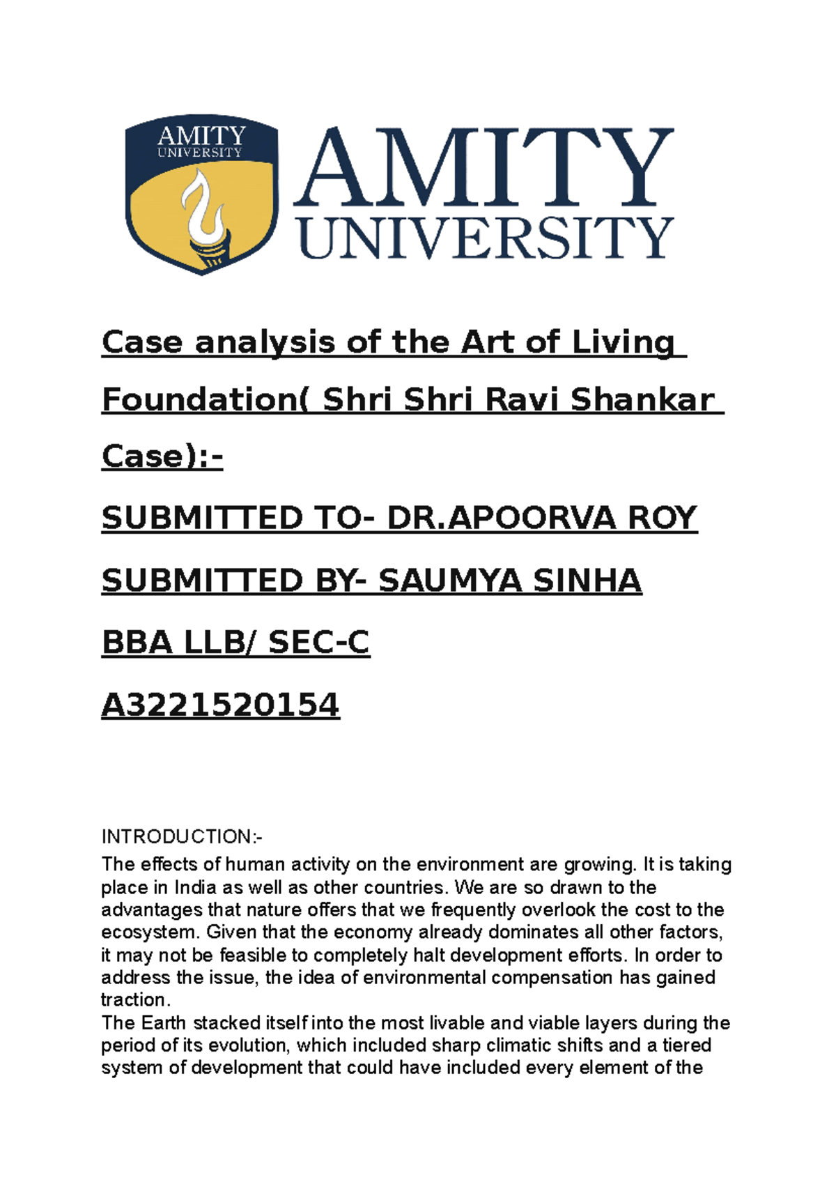 Case analysis of the Art of Living Foundation - It is taking place in ...