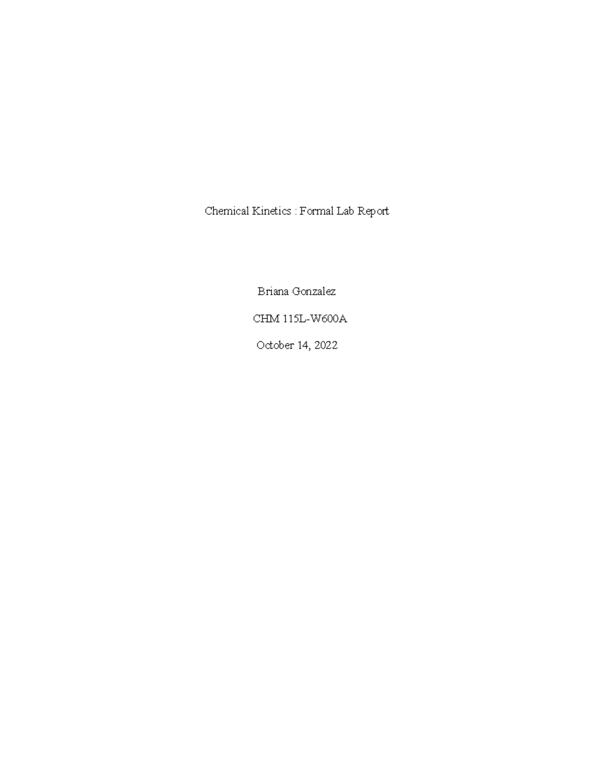 Chemical Formal Lab Report Chemical Formal Lab
