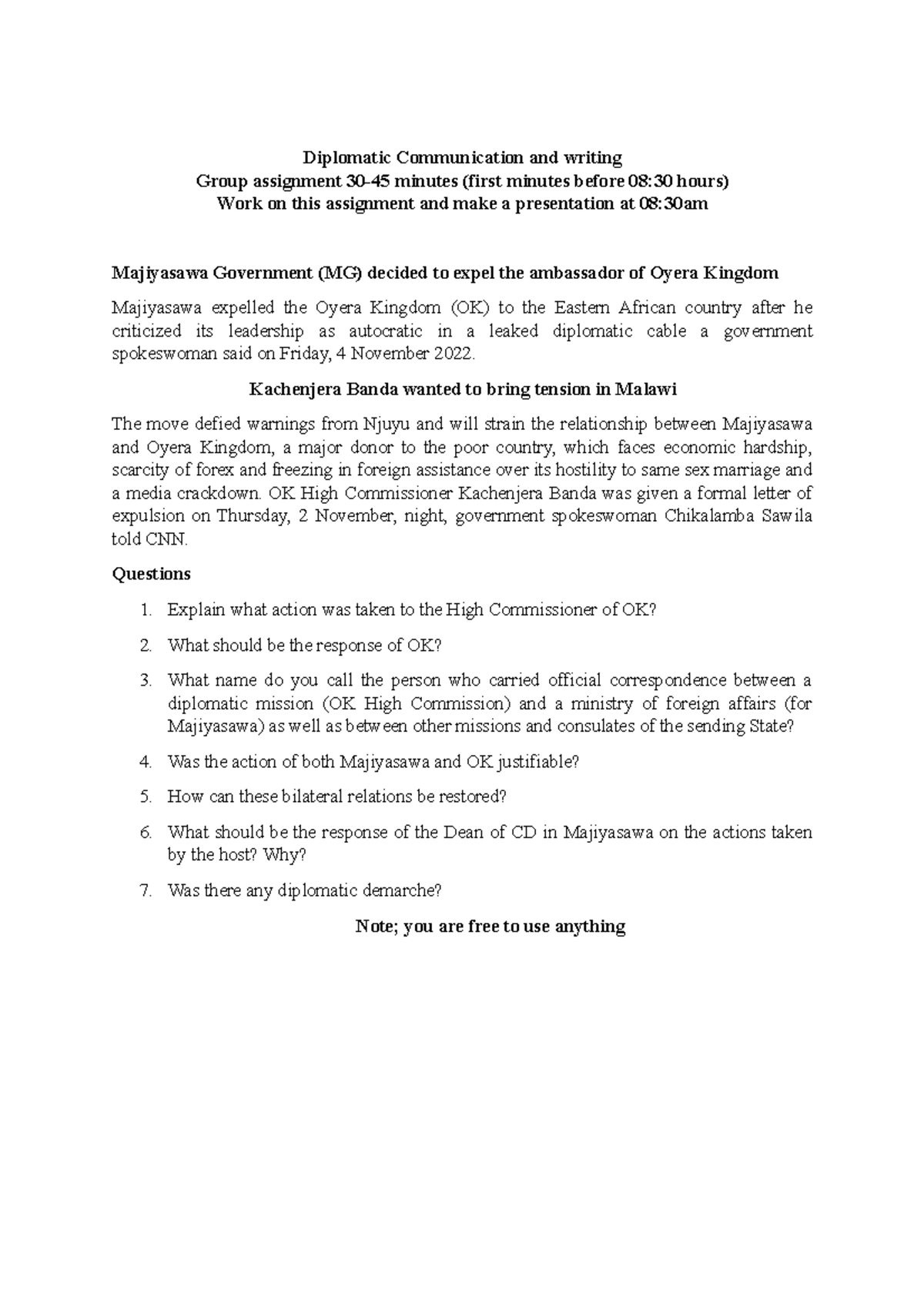 Majiyasawa Government - Diplomatic Communication and writing Group ...