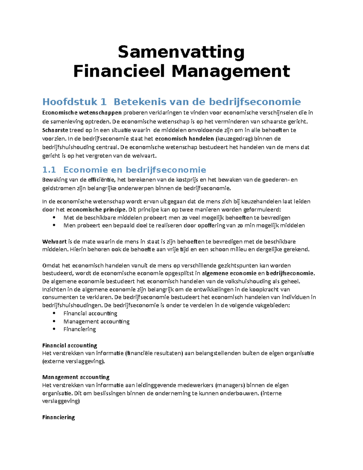 Samenvatting Financieel Management - Samenvatting Financieel Management ...