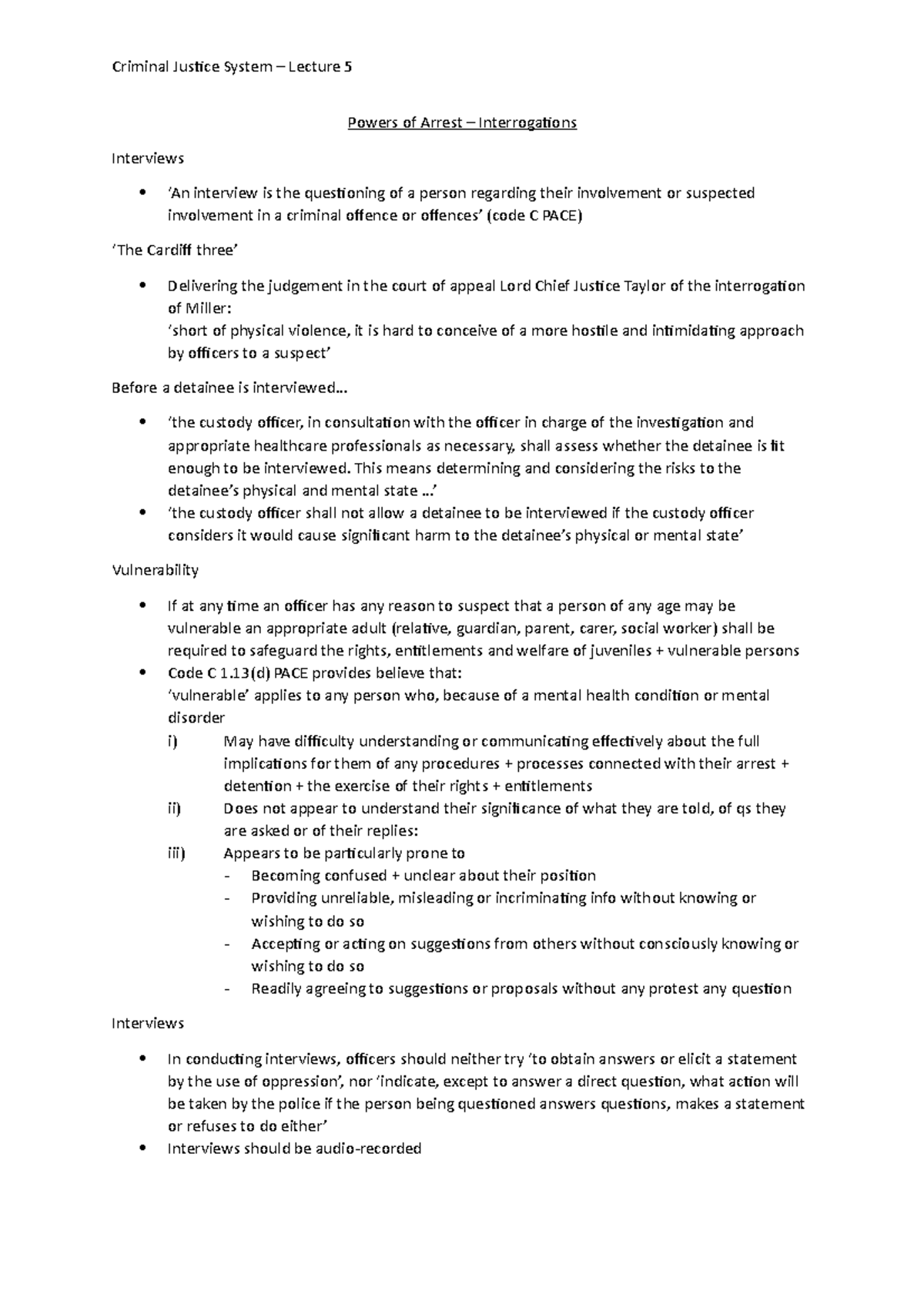 Lecture 5 - Criminal Justice System – Lecture 5 Powers of Arrest ...