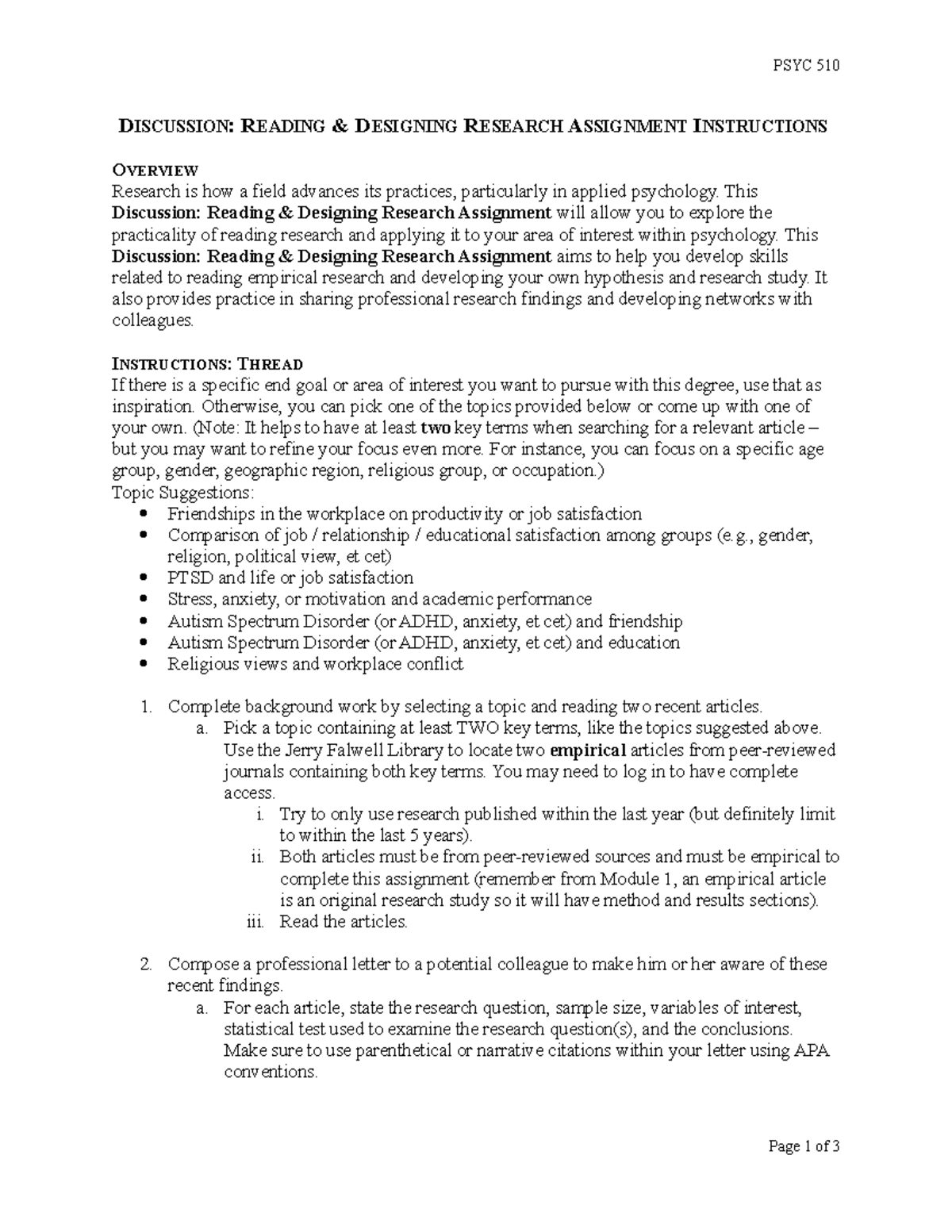 Discussion Reading & Designing Research Assignment Instructions PSYC