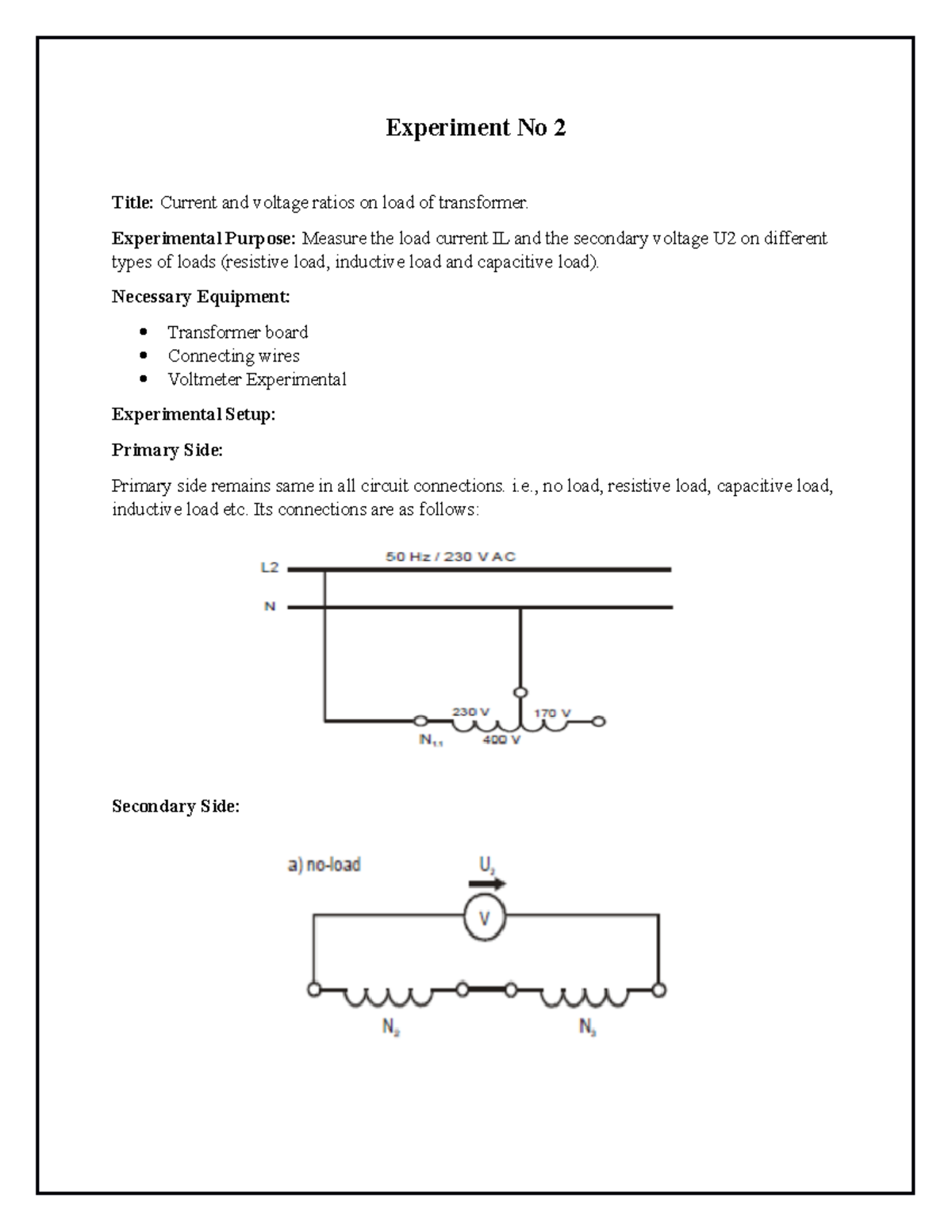 Experiment No 2 - ELECTRICAL MACHINE 2 - Electrical Machines - UOG ...