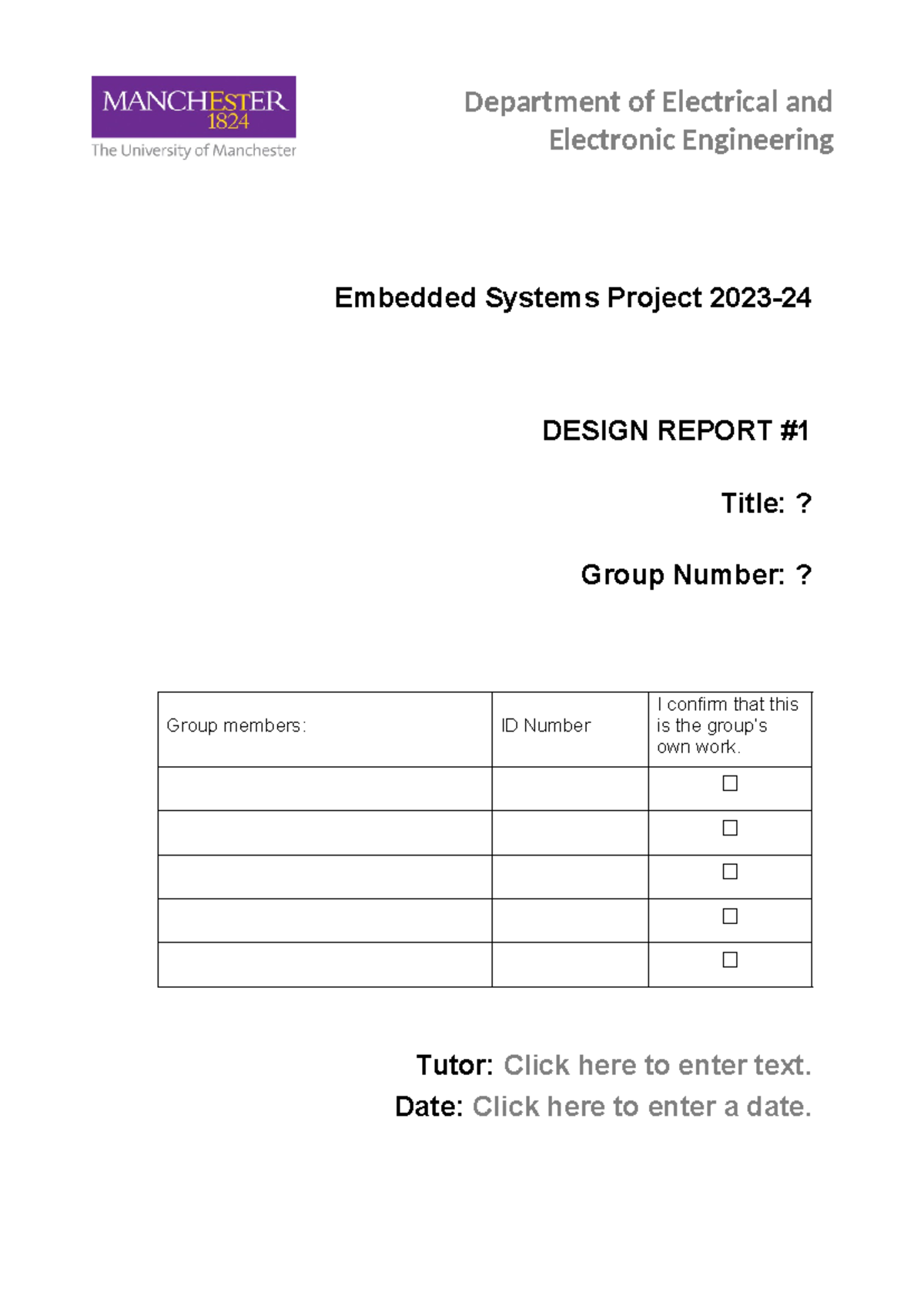 ESP Design Report Template Embedded Systems Project 2023 DESIGN