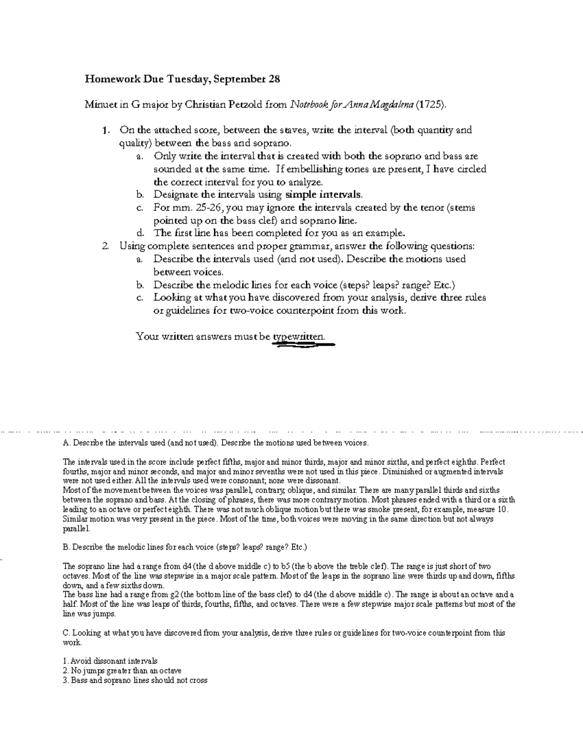 Counterpoint Analysis Example Homework Due Tuesday, September 2 8