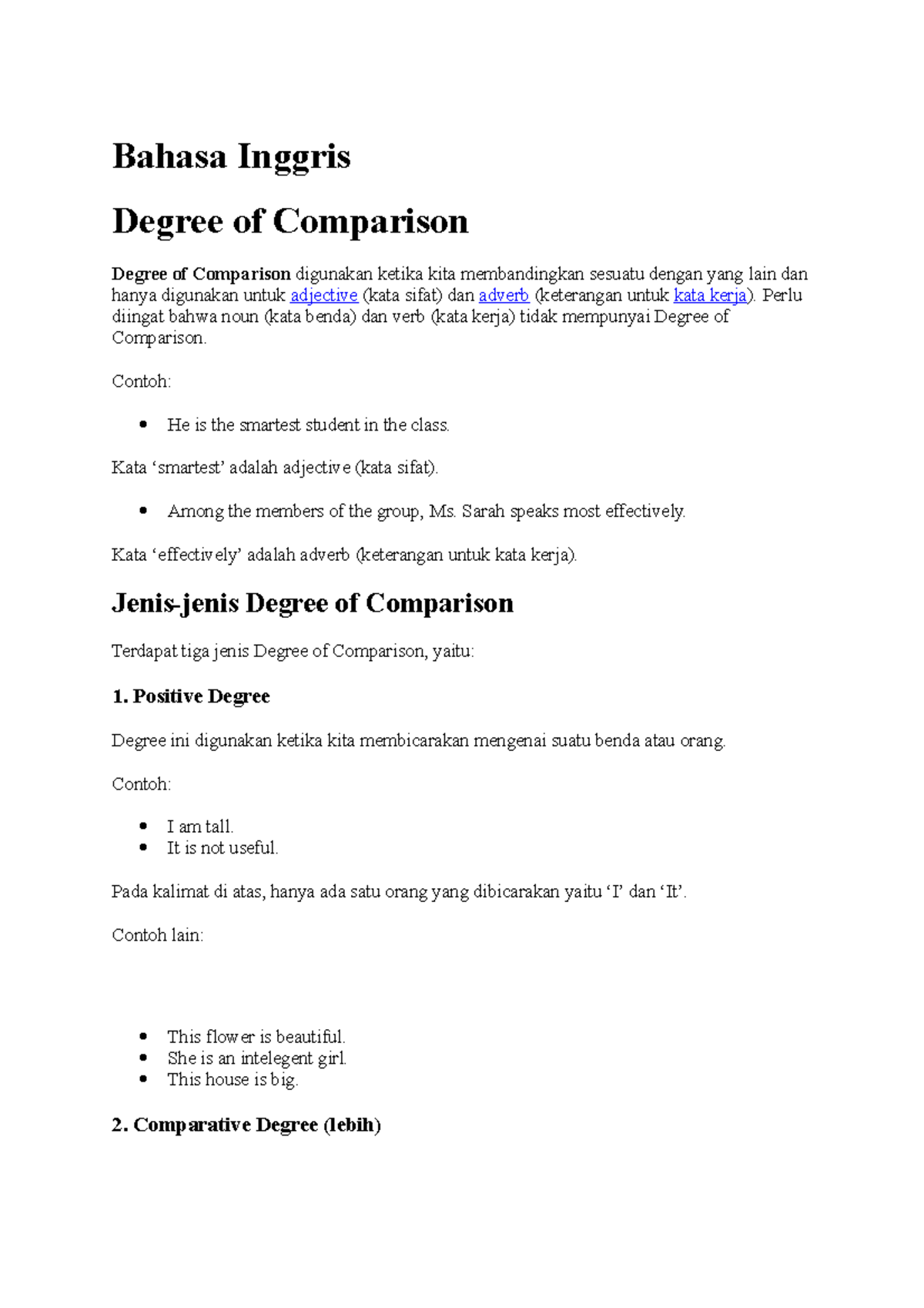 Degree Of Comparison List For Class 4