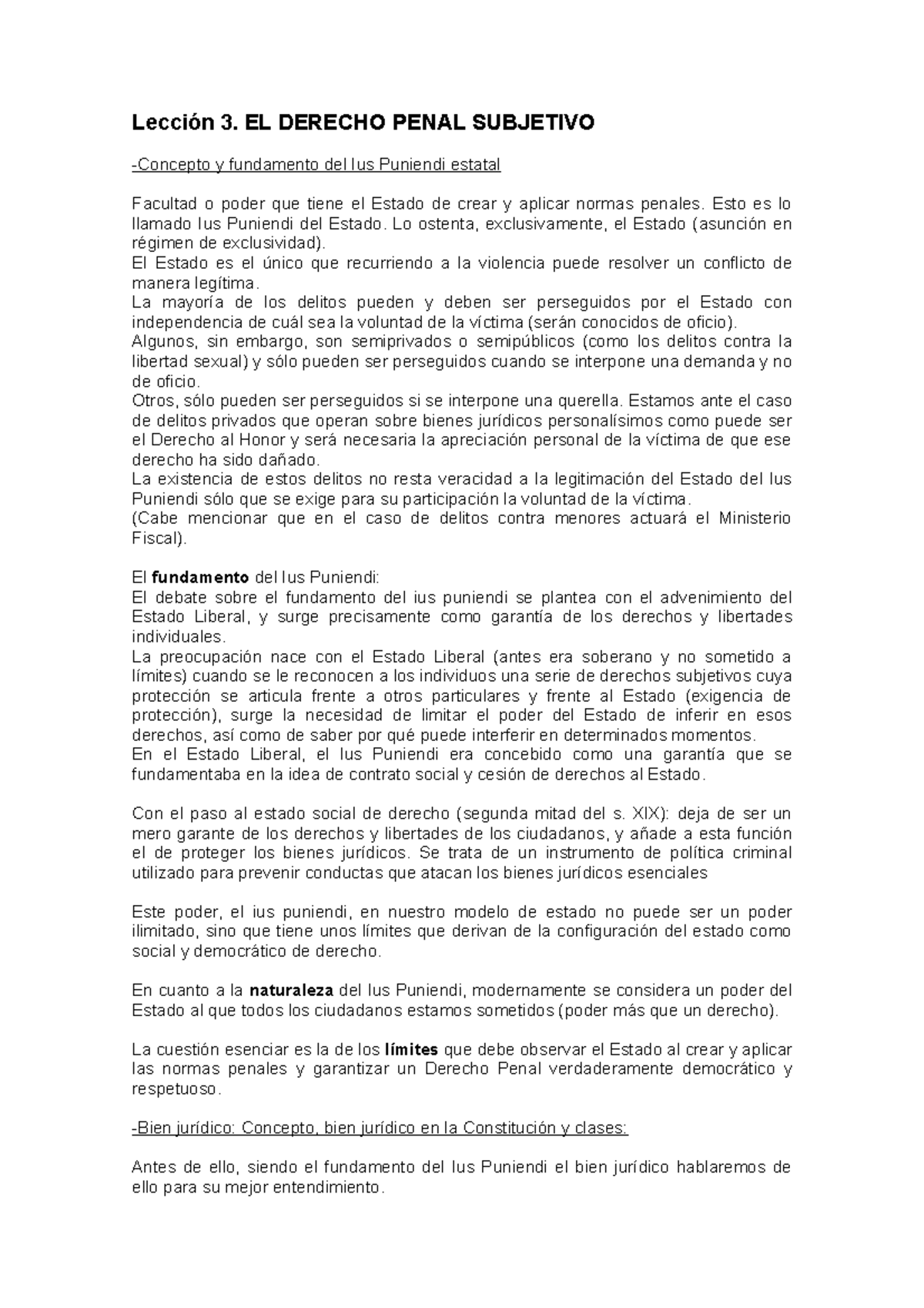 Bloque 1 Tema 3 Derecho Penal - Lección 3. EL DERECHO PENAL SUBJETIVO ...