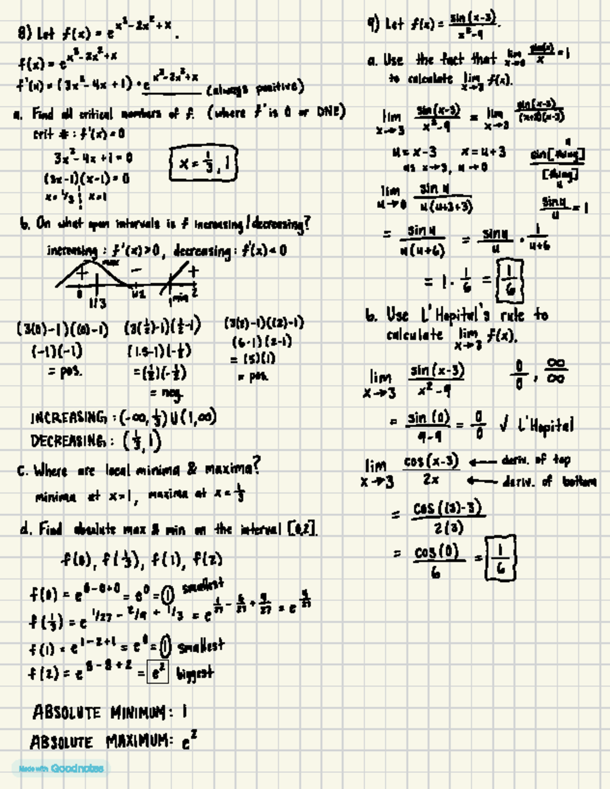 MATH 1A Calculus 3 - Assignment #3 - 8) Let f(x) = ex 2x2 + X . 9) Let ...