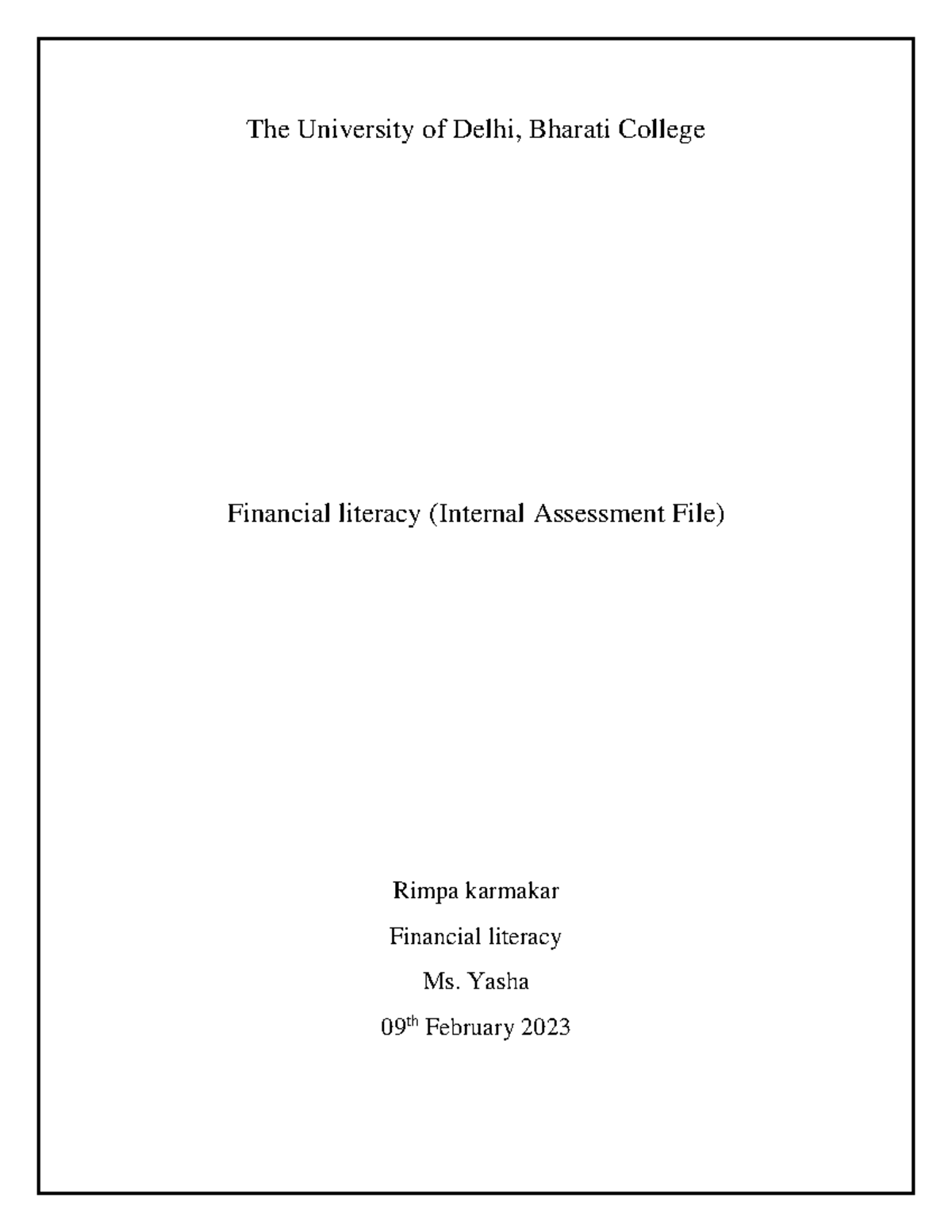 Financial Literacy - notes - The University of Delhi, Bharati College ...