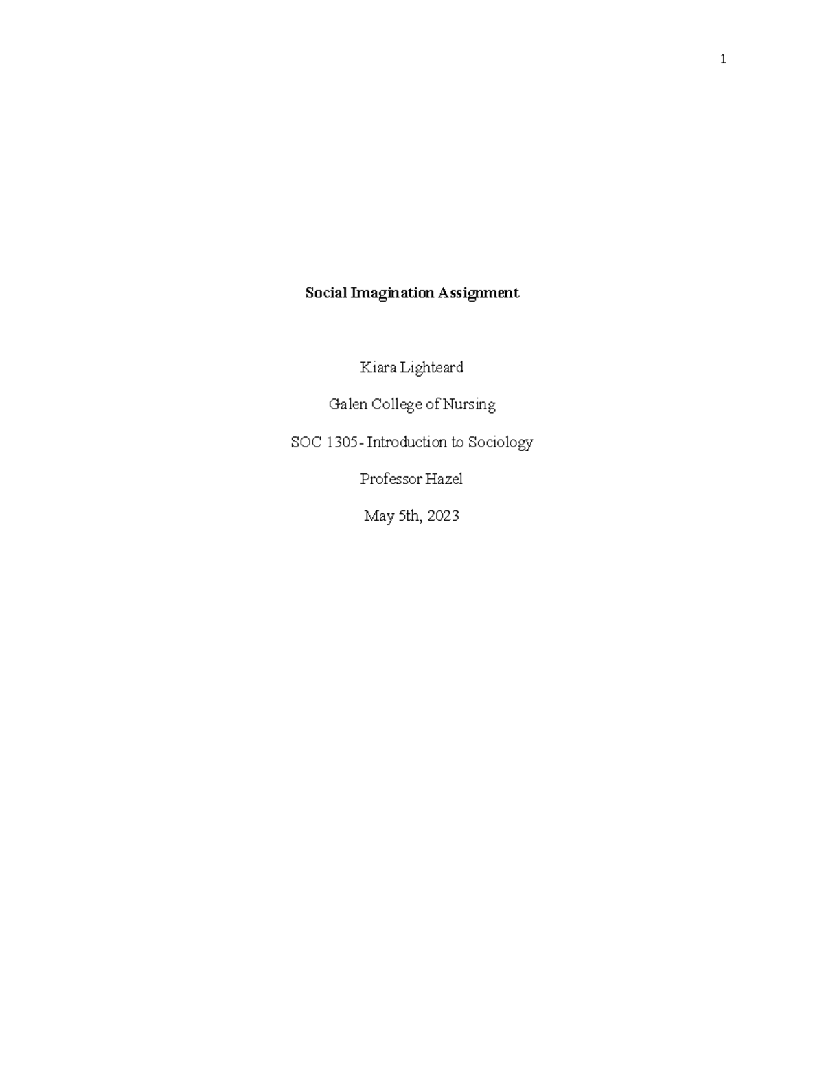 APA 7th Edition Galen Student Template1 1 Social Imagination