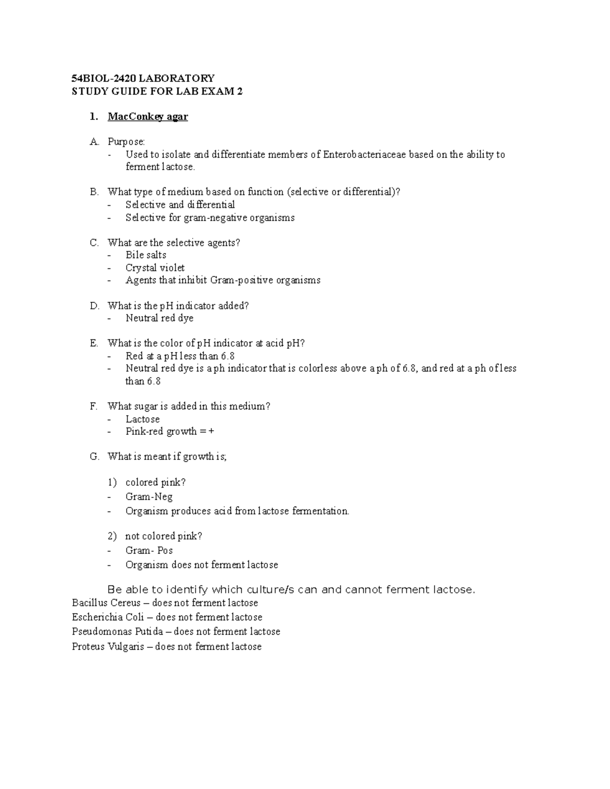 Micro lab practical review 2 54BIOL2420 LABORATORY STUDY GUIDE FOR