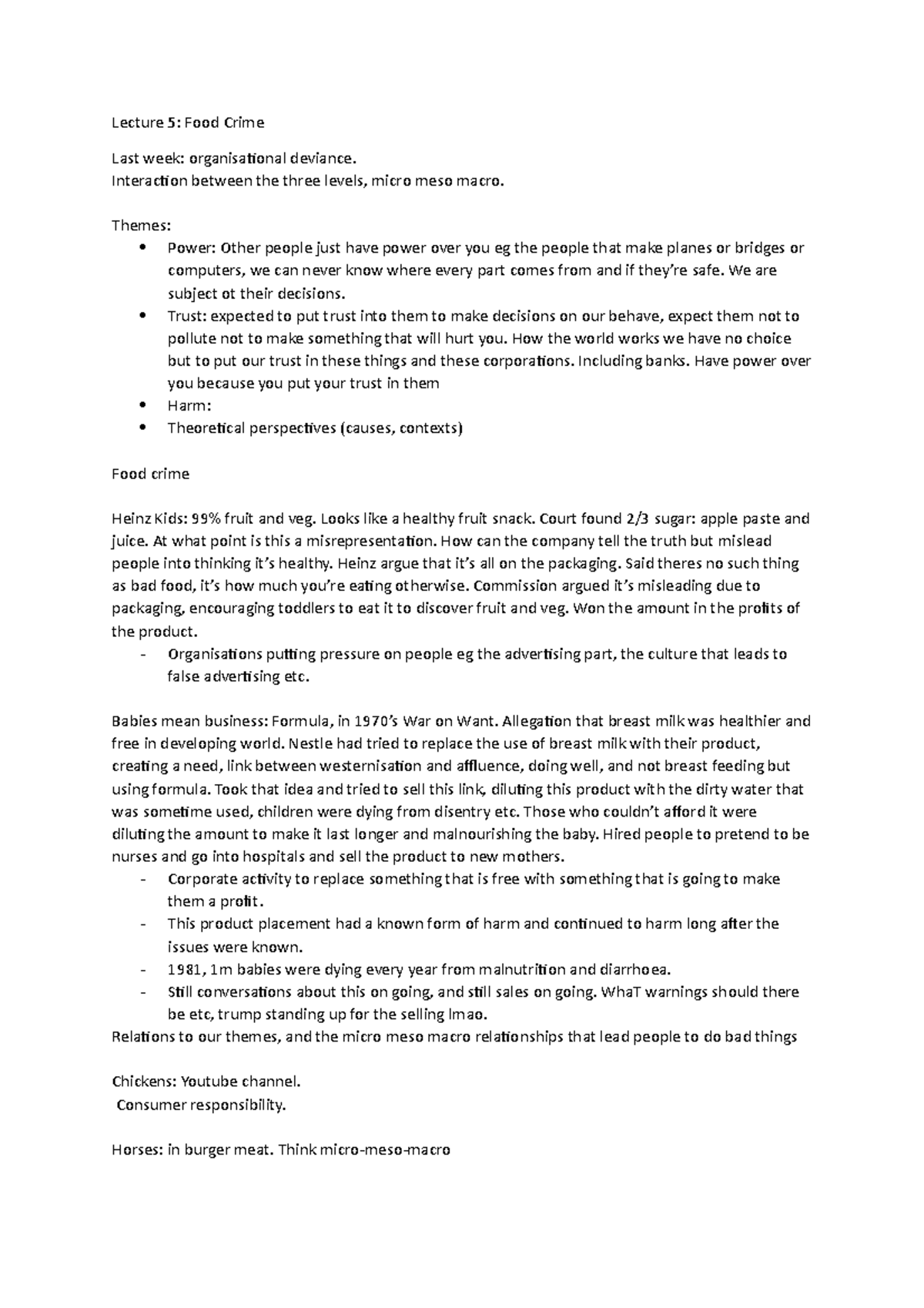 Lecture 5 - 5 notes - Lecture 5: Food Crime Last week: organisational ...